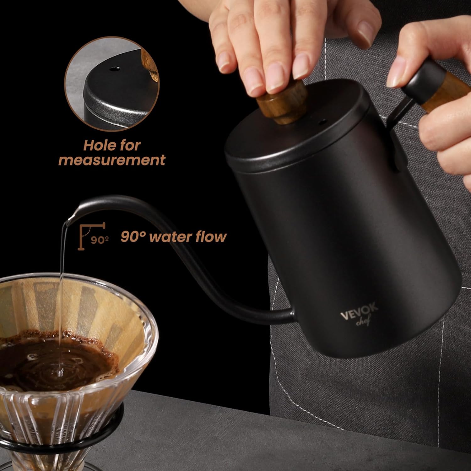 Stainless Steel Coffee Maker with Wooden Handle