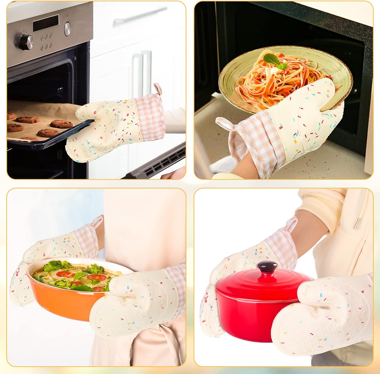 Set of 2 Silicone Oven Mitts Heat Resistant 500F