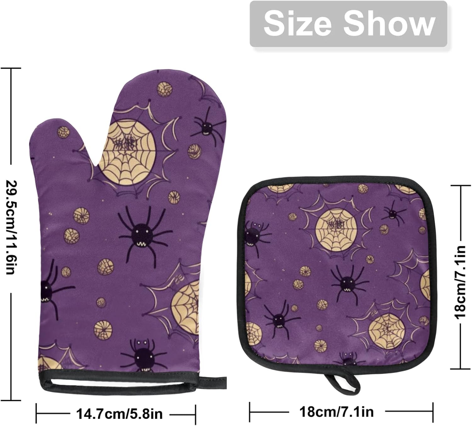 Halloween Bat Spider Webs Oven Mitts and Pot Potholders Set of 2
