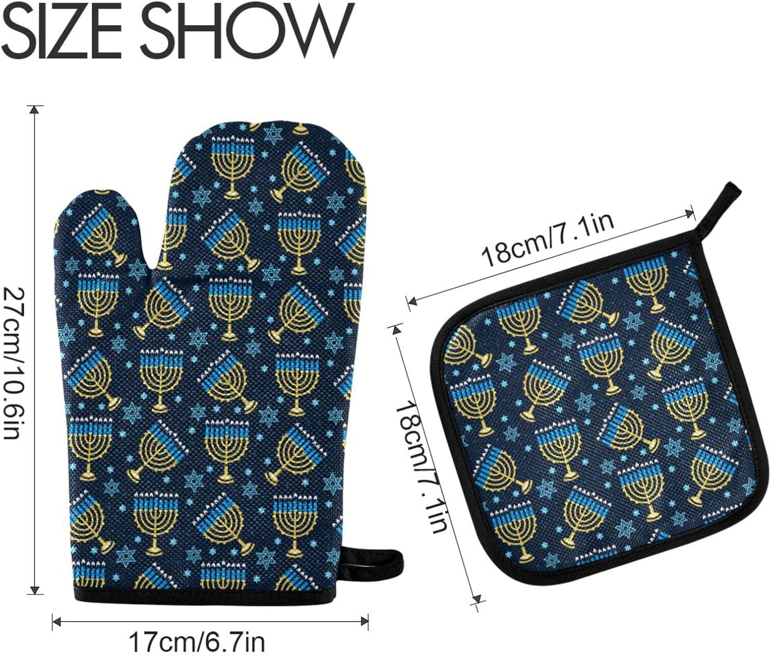 Hanukkah Menorah Oven Mitt Potholder Set