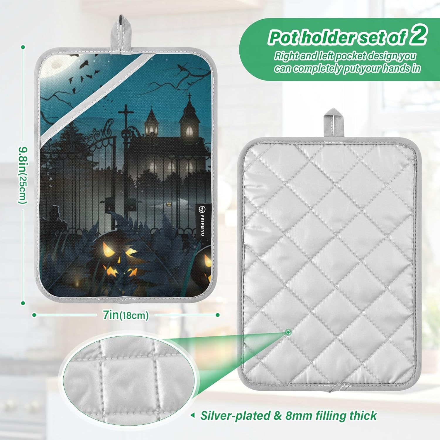 2Pcs Halloween Scary Old Church Pot Holder Set