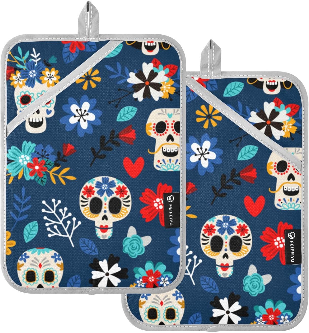 OURVII 2Pcs Day of The Dead Pot Holder Set