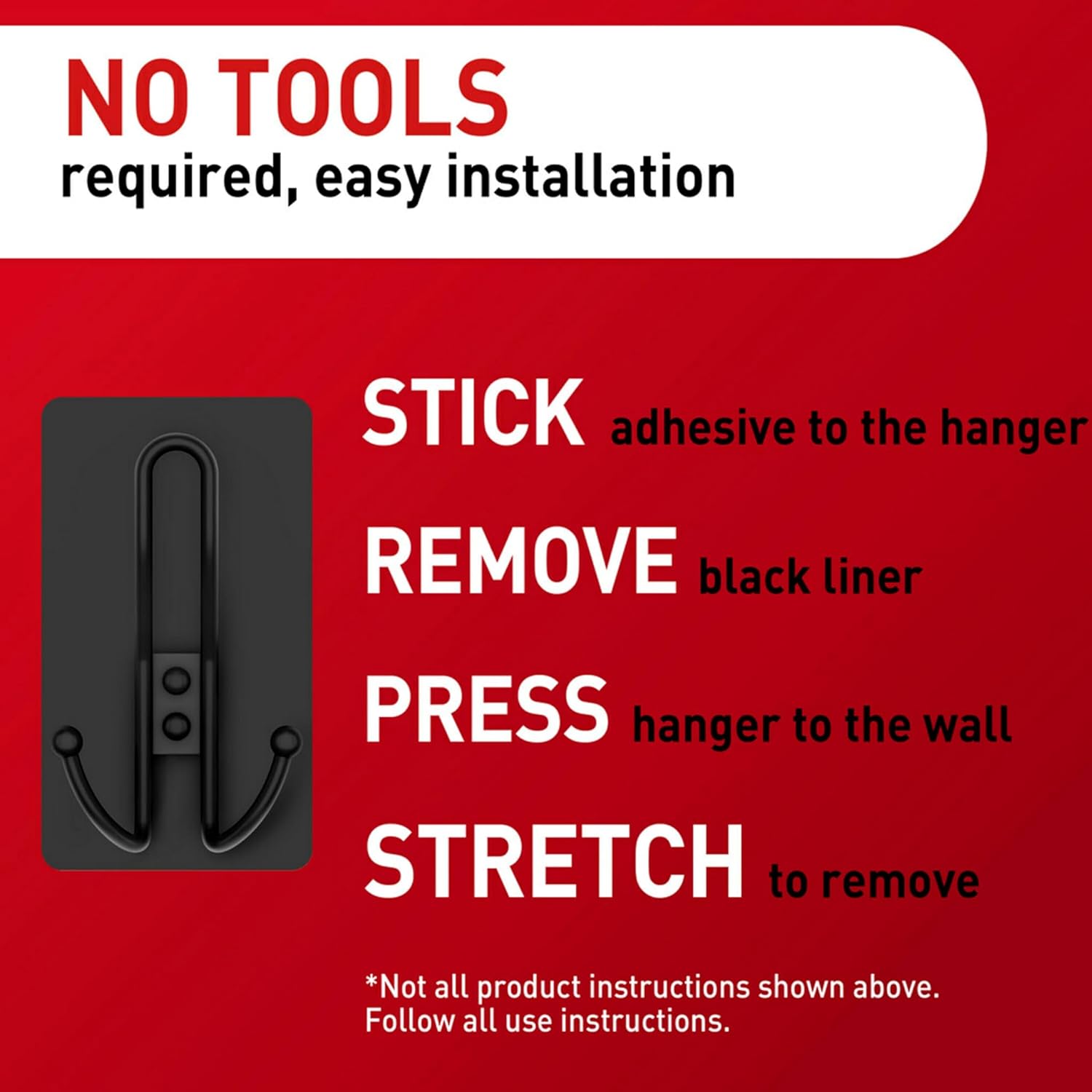 Durable Matte Black Wall Hook 3 Strips for Easy Hanging