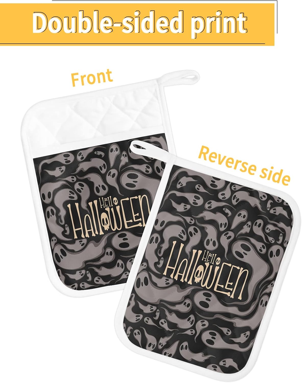 JasmineM Halloween Skeleton Pot Holder Set with 5 Potholders Gray Black