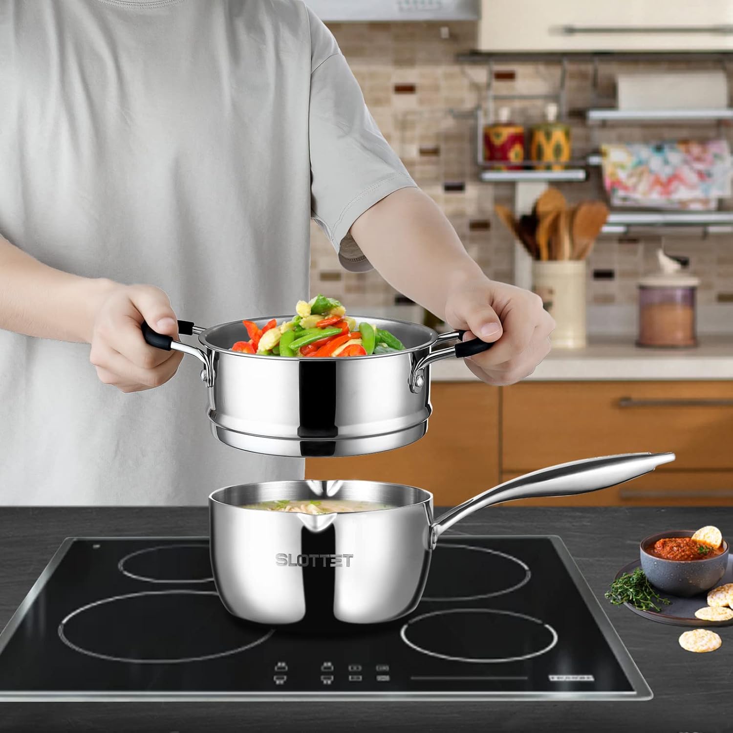 Tri-Ply Steel Saucepan with Steamer