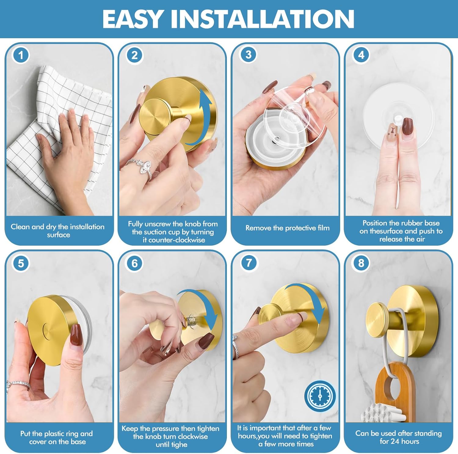 Suction Cup Hooks for Bathroom More - Gold Pack