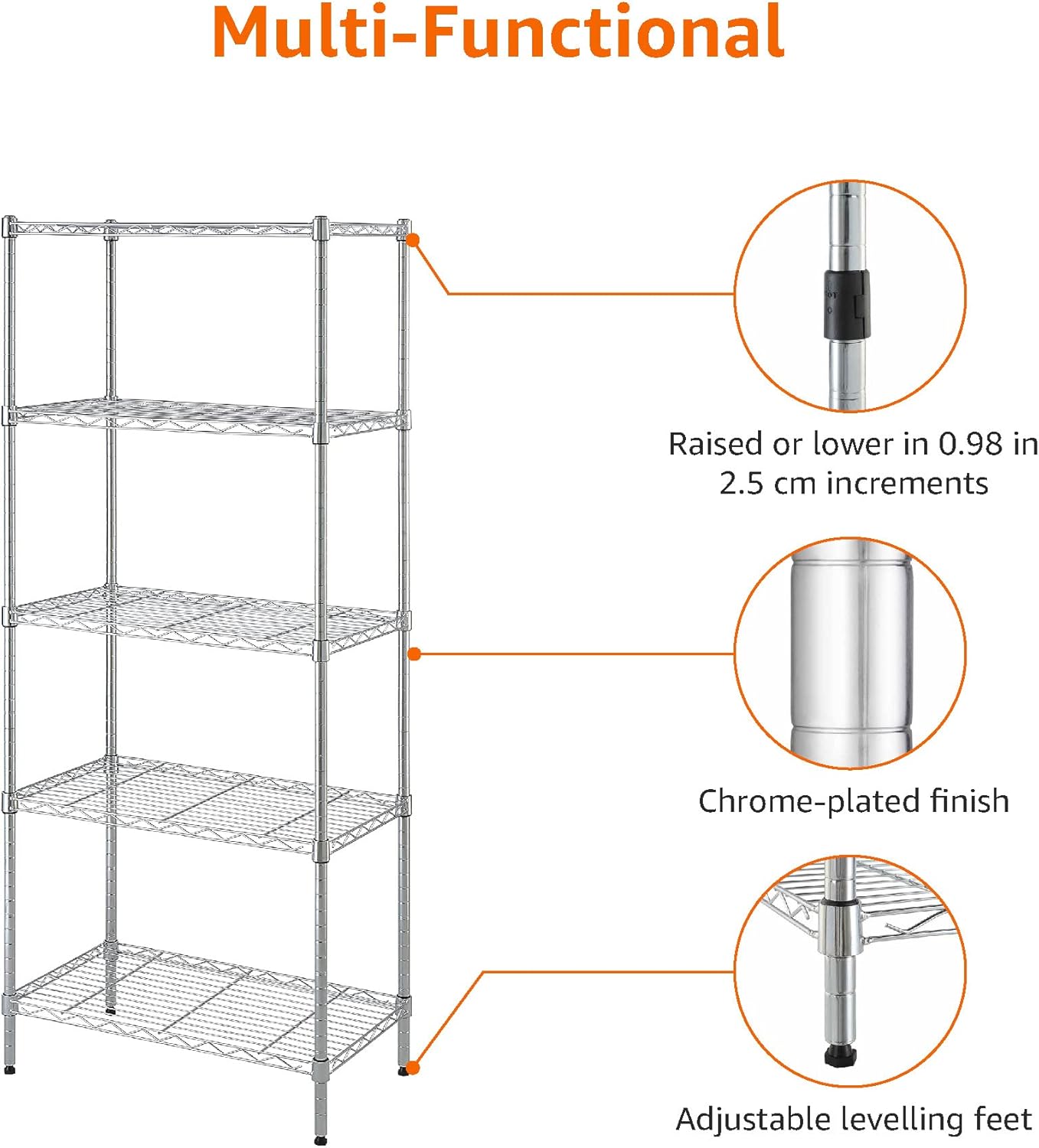 5-Shelf Adjustable Steel Storage Unit - Durable and Easy to Use