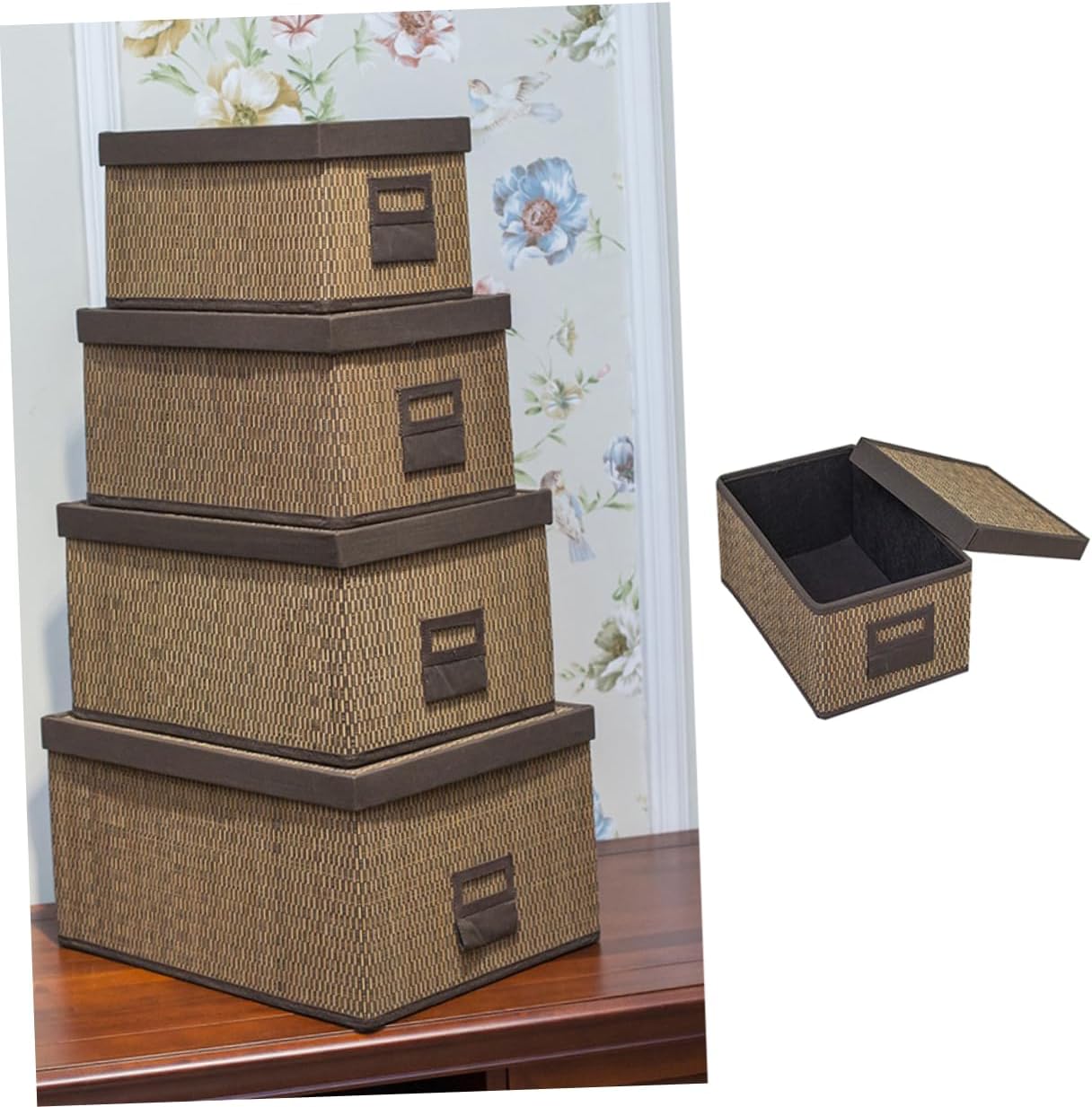 BESTonZON Wicker Laundry Basket with Lid Drawer Organizer