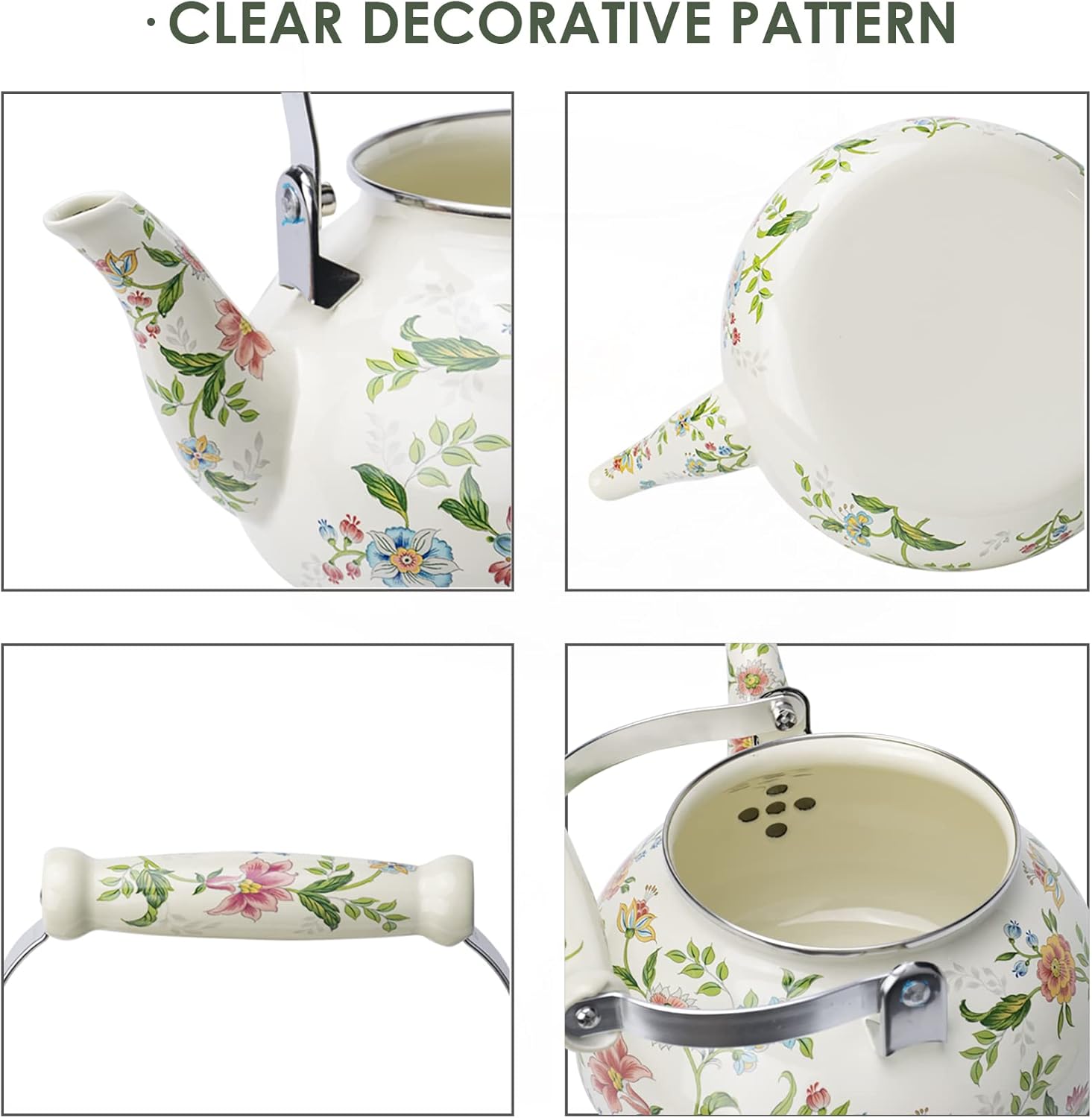 OLYTARU Enamel Teapot with Flower Design
