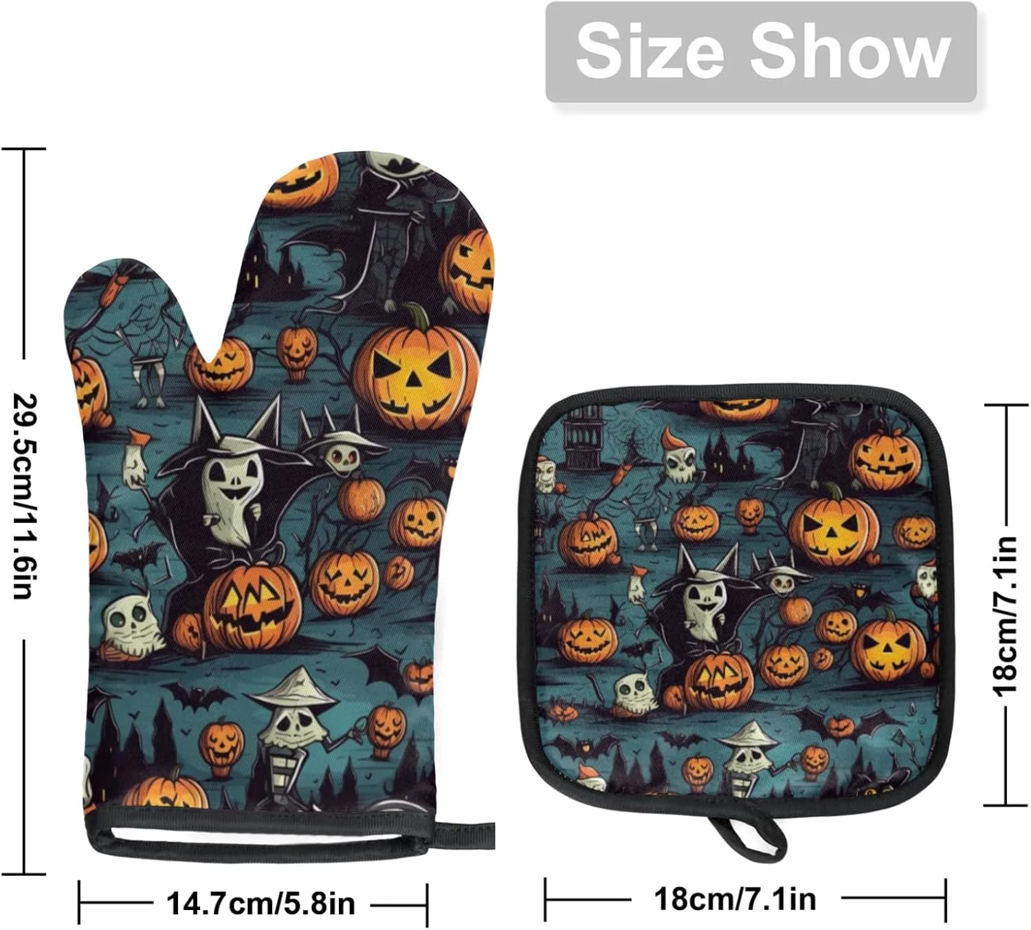 Pumpkin Ghost Halloween Oven Mitts Pot Holders Set of 2