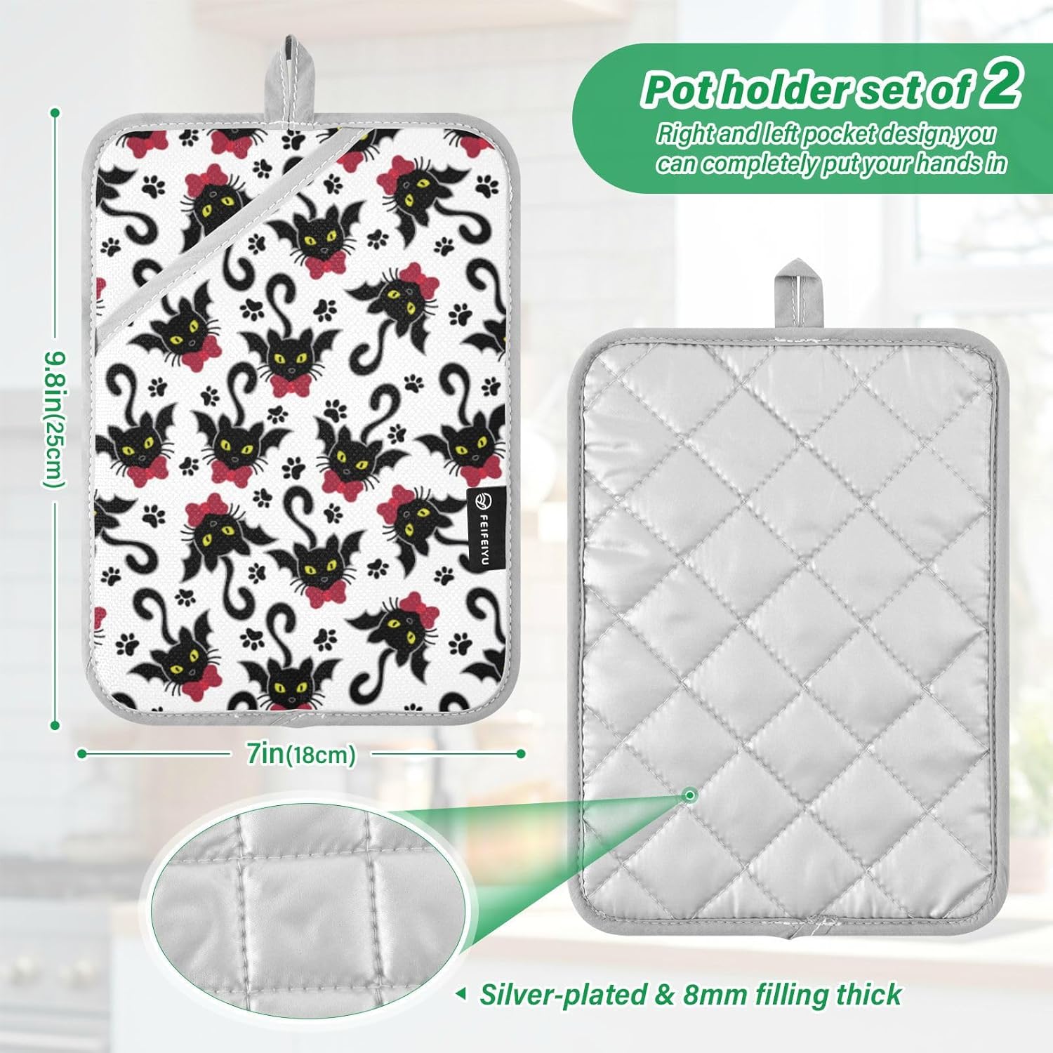 OurVii Winged Bat Cats Potholders Set