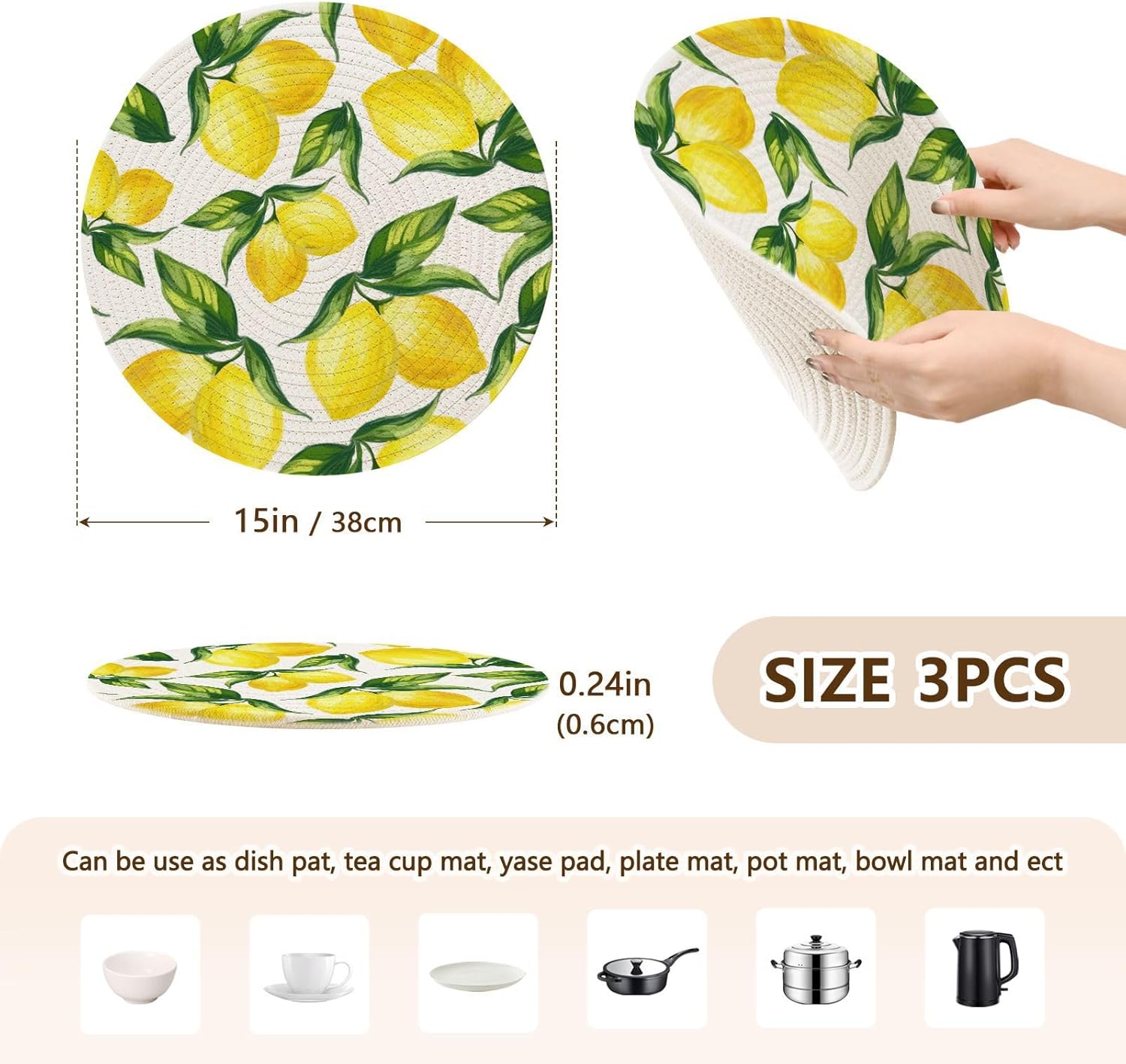 ALAZA Yellow Lemon Pot Holder Set