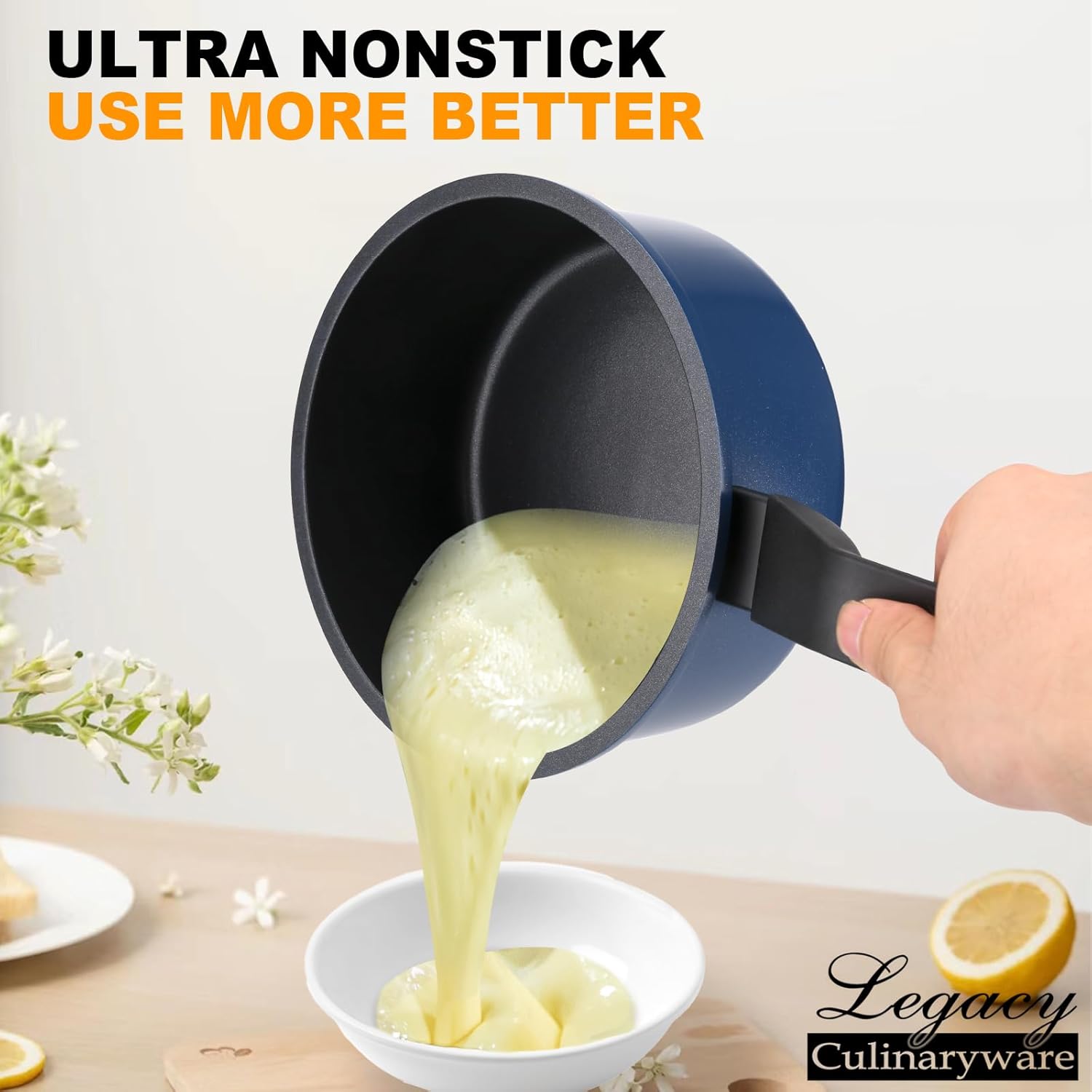 PFOA-Free Non-Stick Saucepan with Lid 15QT Ergonomic Design induction compatible