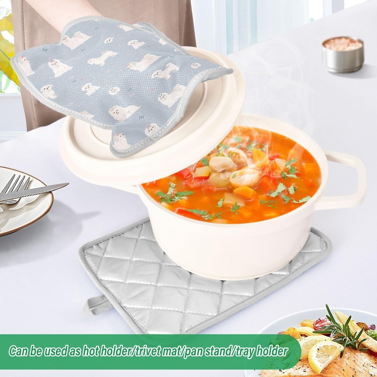 Maltese Dog Potholder Set - Heat-Resistant Oven Mitts