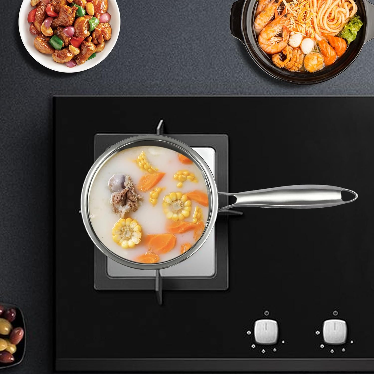25 Quart Stainless Steel Saucepan with Handle Durable Space-Saving for Cooking