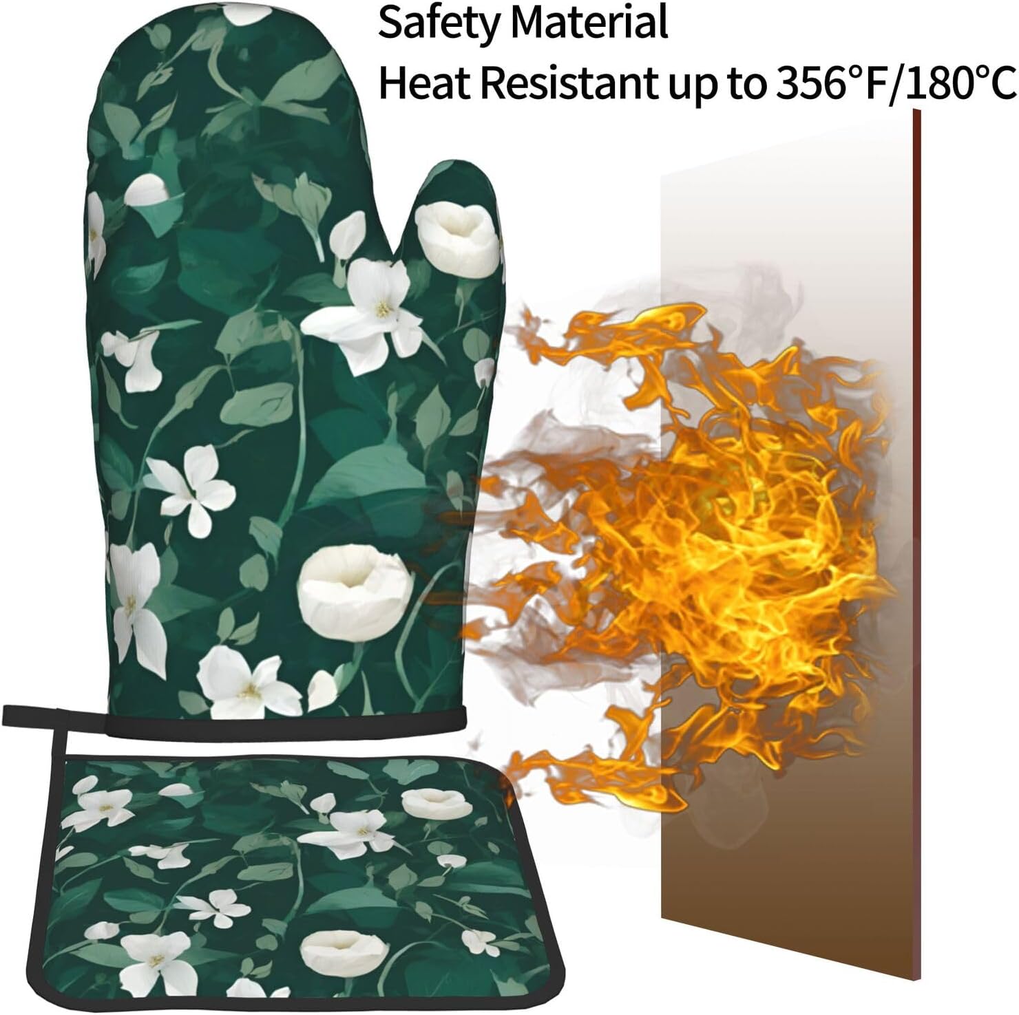 Quopvn Grass and Dove Printed Oven Mitts and Pot Holders 2-Pack Set