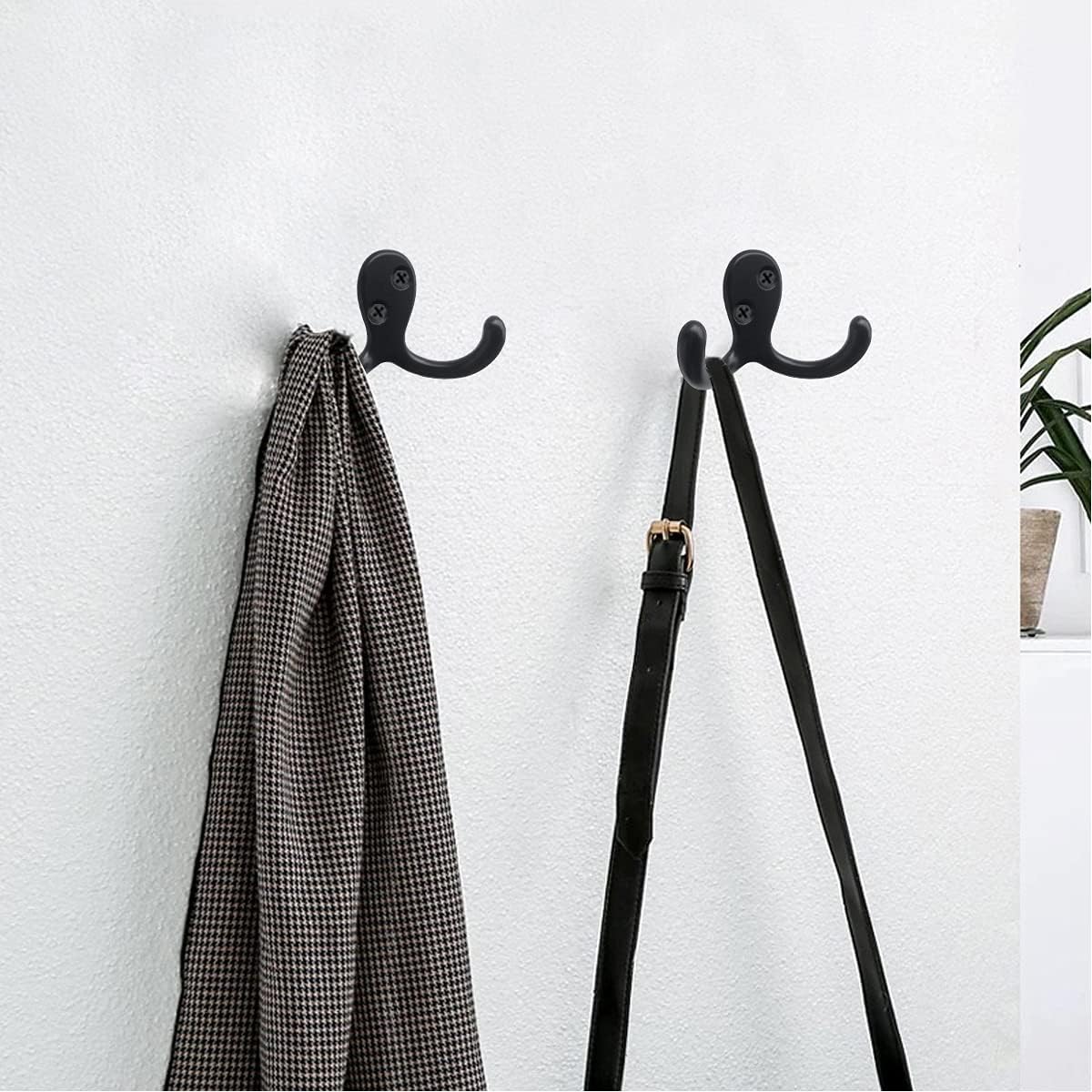 MsBongHeavy Duty Dual Coat Hooks Set for Key Hat Umbrella Black