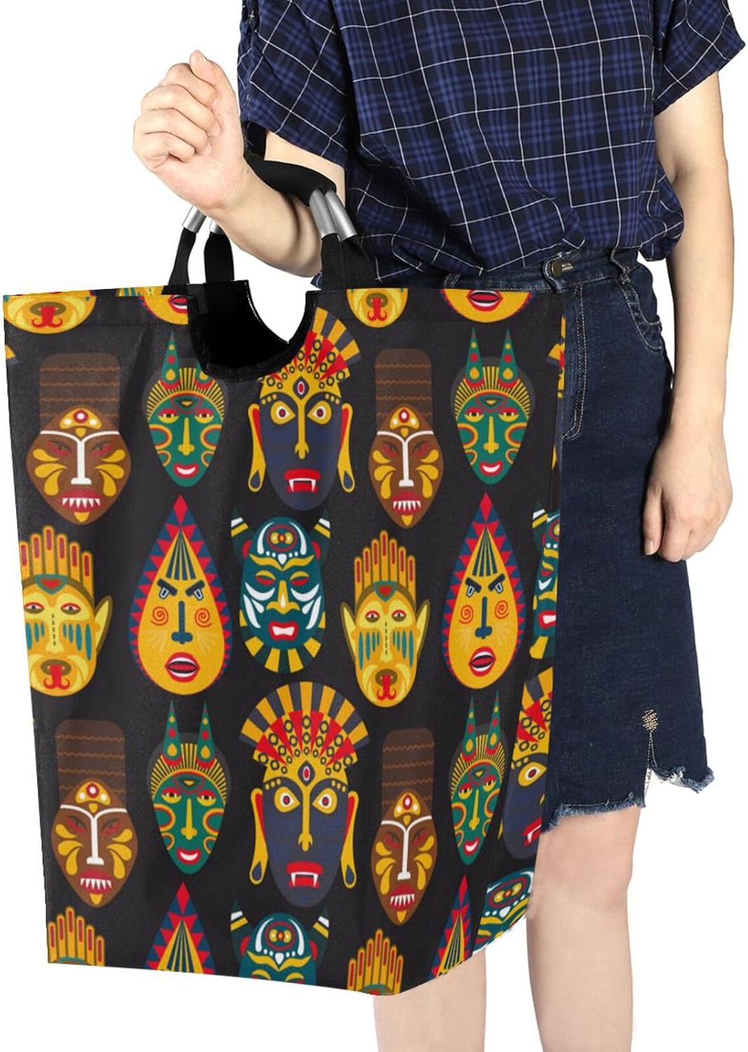SUSIYO African Tribal Mask Collapsible Laundry Basket