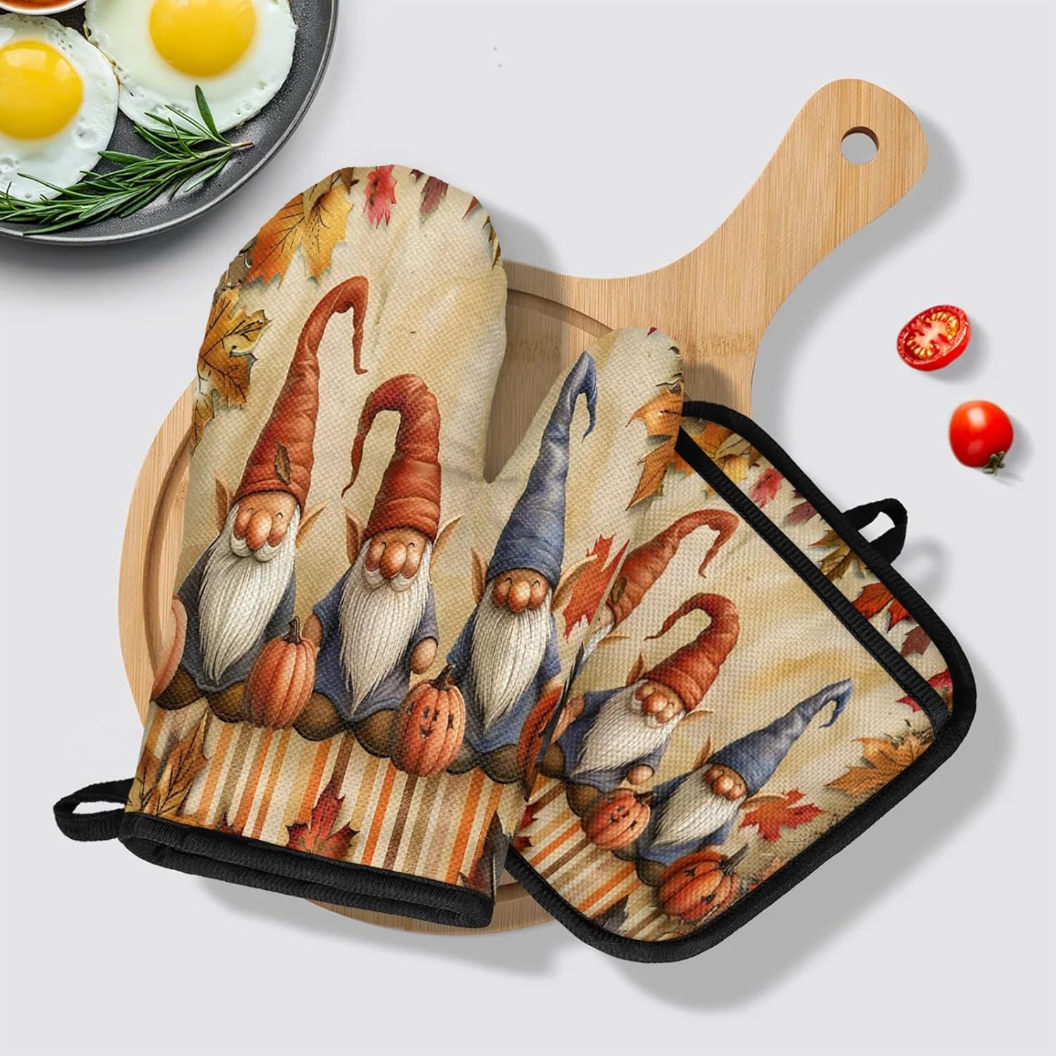 TropicalLife Fall Gnomes Halloween Oven Mitts Pot Holders Heat-Resistant Set of 4