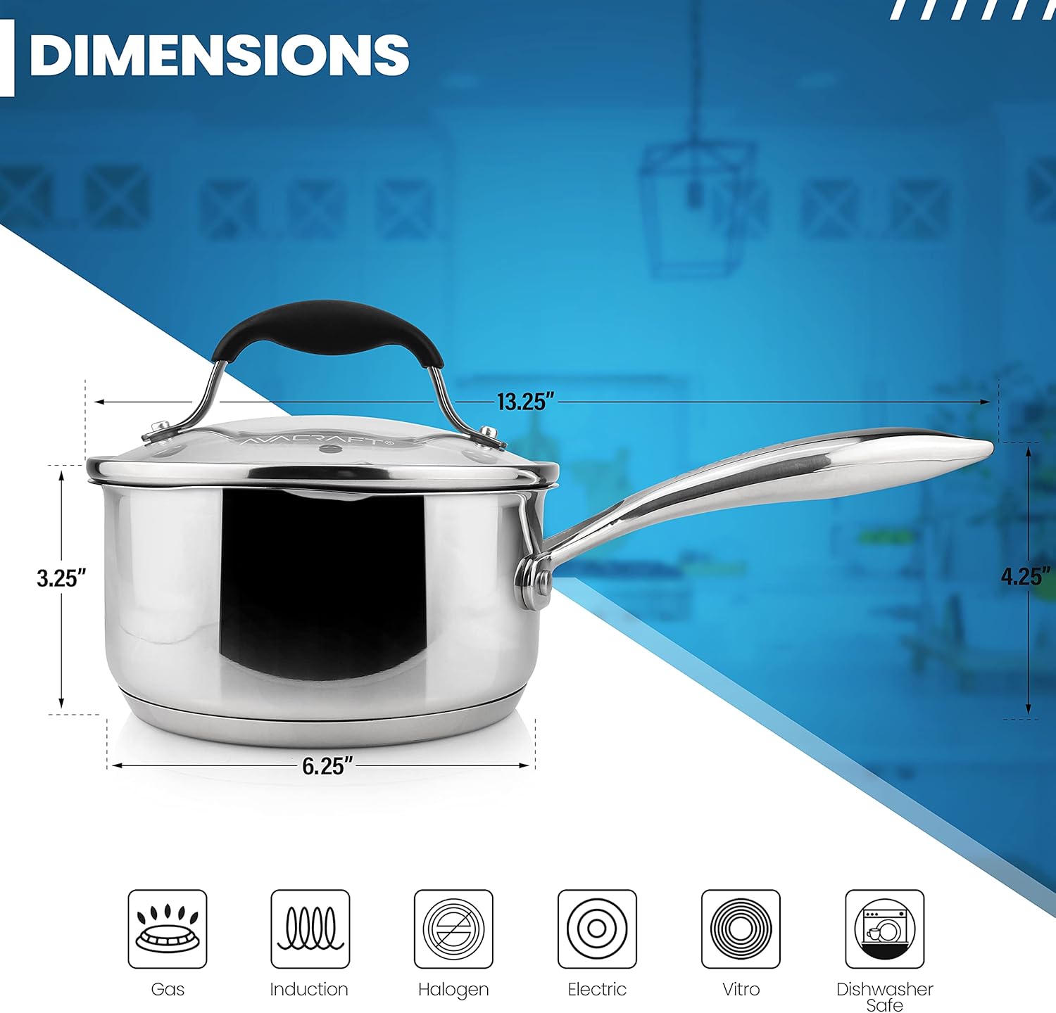 AVACRAFT Multipurpose Saucepan with Glass Lid 15 Qt