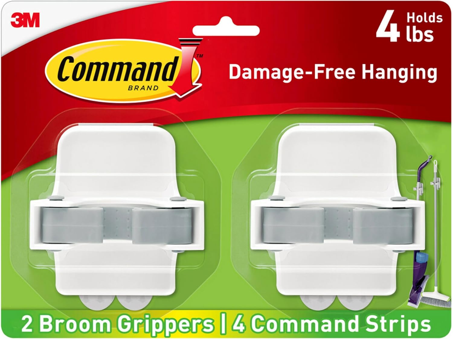 Command Broom Mop Organizer - Durable Wall-Mounted Hanger for 4 Lbs