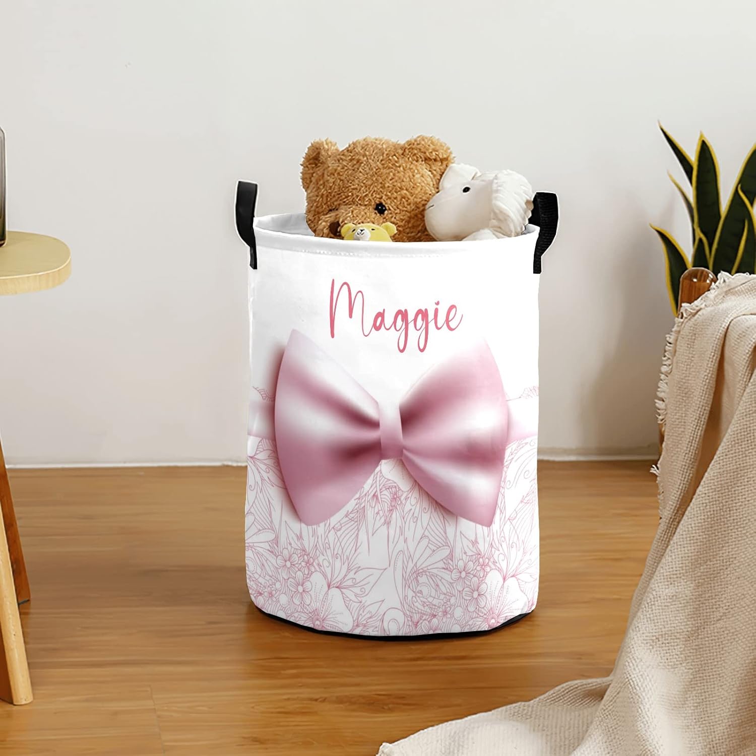 Personalized Floral Bow Latex Collapsible Laundry Basket