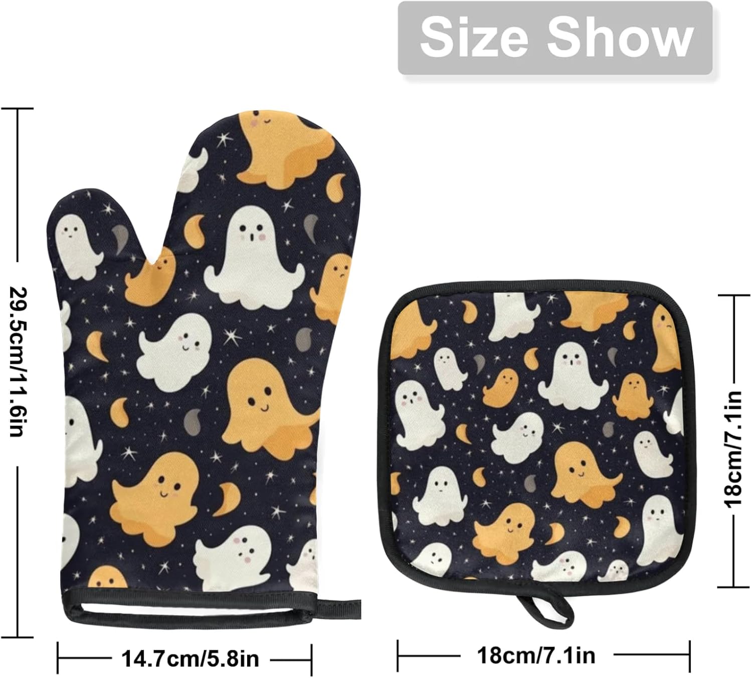 Aglebo Abstract Halloween Ghost Oven Mitts and Pot Holders Set of 2
