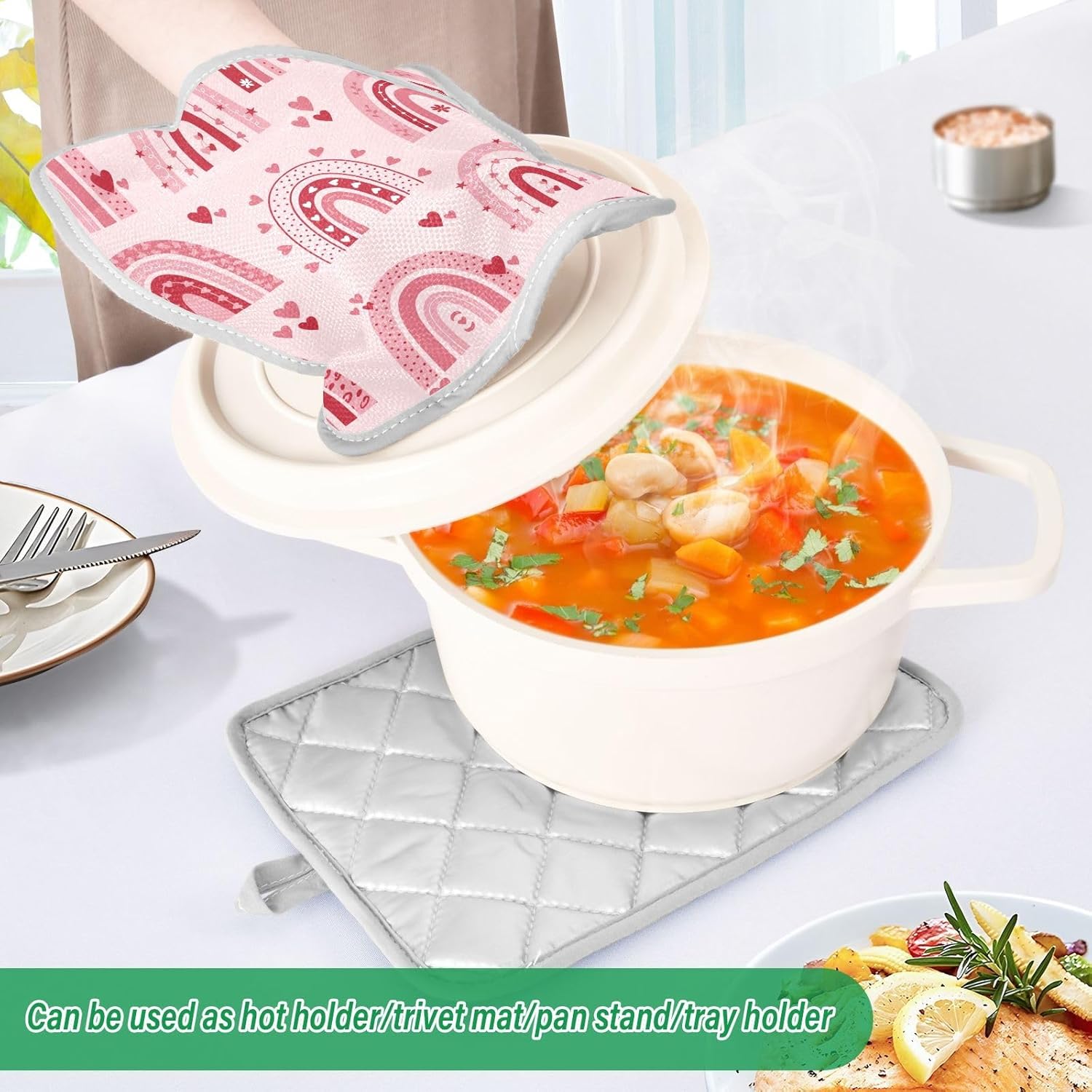 Stylish Valentines Day Heat-Resistant Pot Holder Set for Kitchen Use