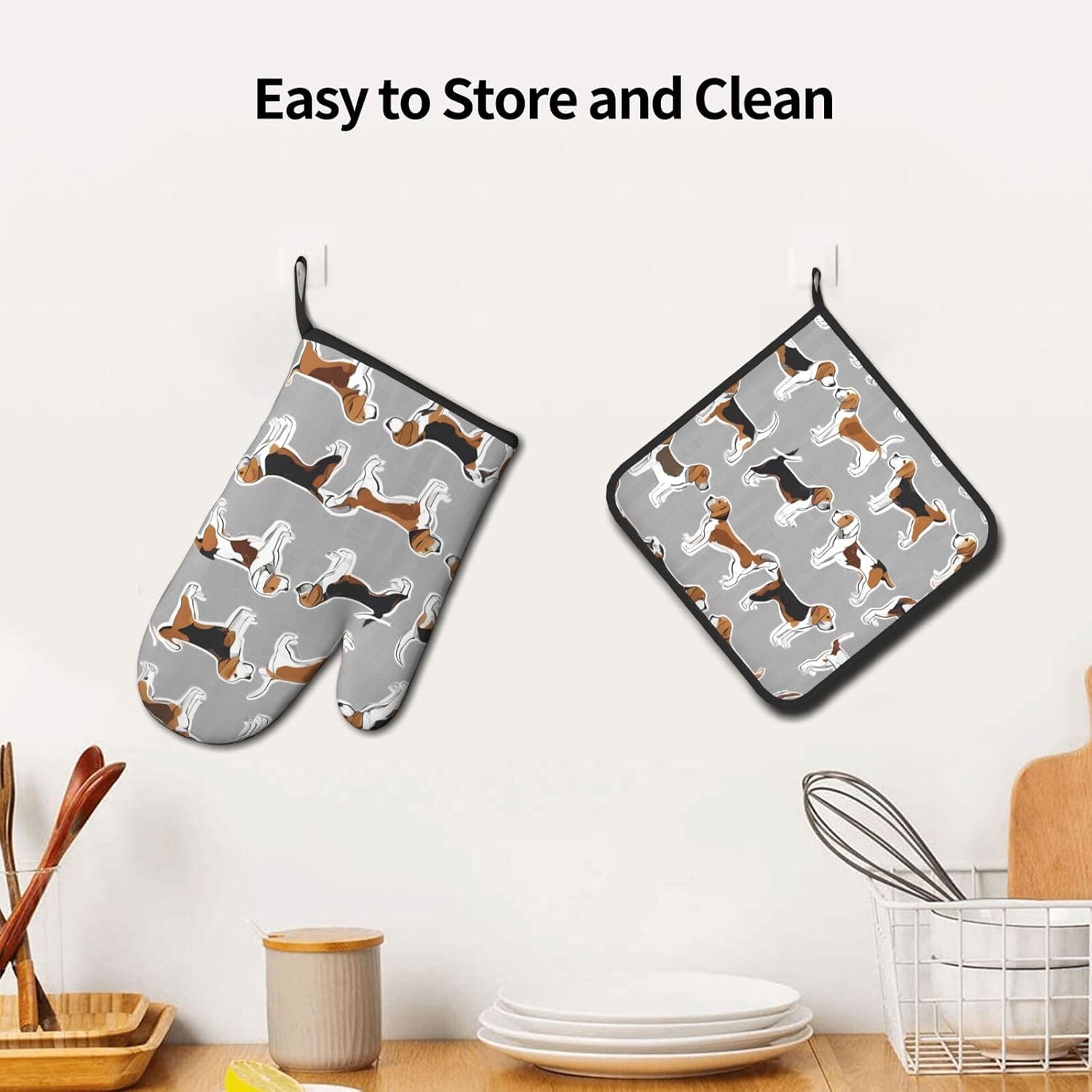 Quopvn Beagle Patterns Printed Oven Mitt Set 2-Piece