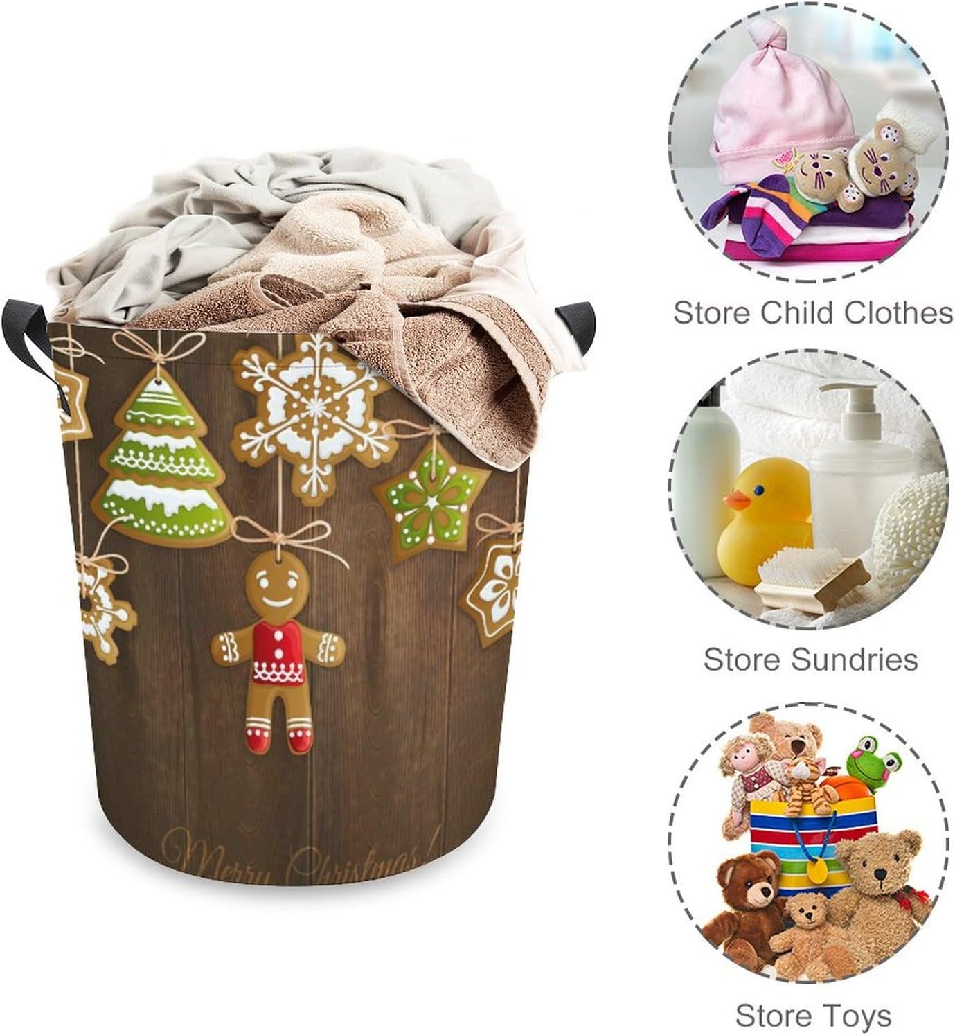 MEIKKO Christmas Gingerbread Snowflake Storage Basket - Lightweight Collapsible and Waterproof