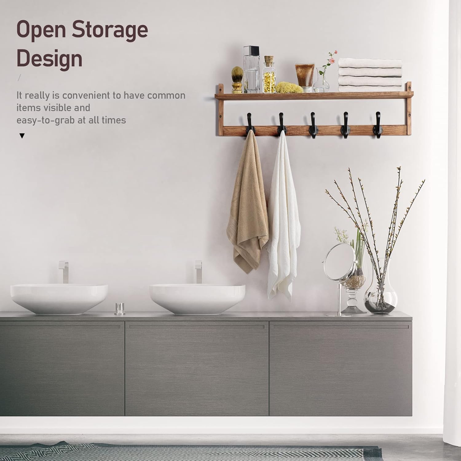 Tatub 29 Wall Hook with Shelf Rustic Storage Solution