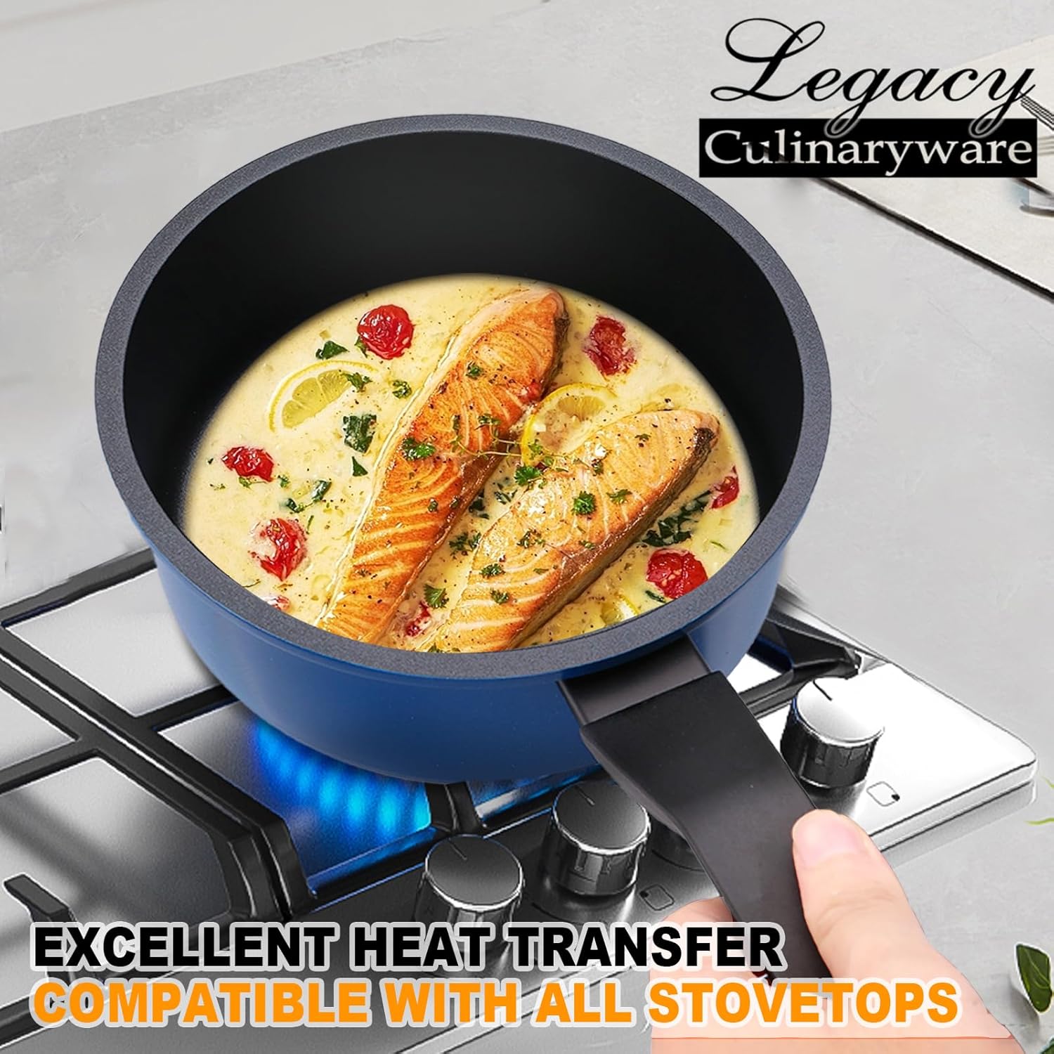 PFOA-Free Non-Stick Saucepan with Lid 15QT Ergonomic Design induction compatible