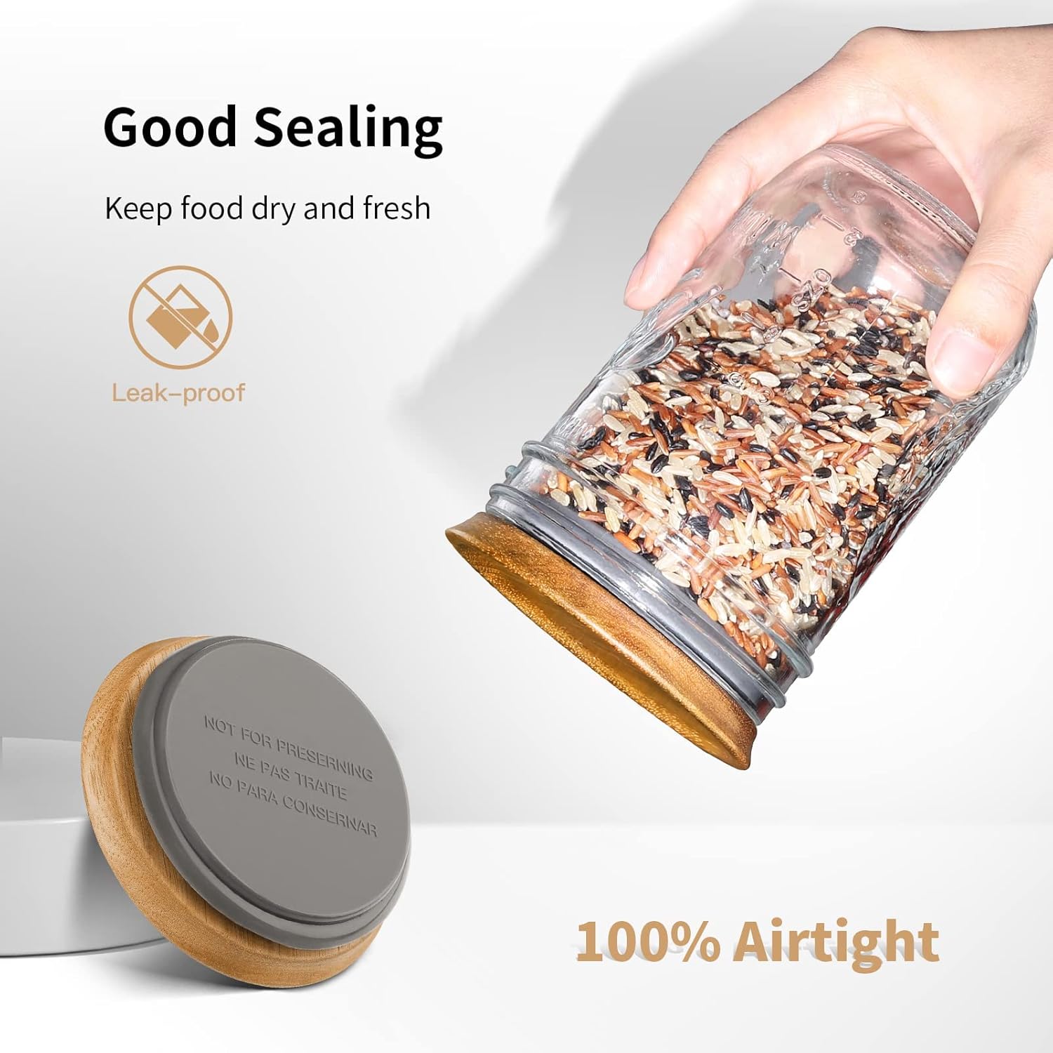 Wooden Canning Lids for Mason Jars 12PCS Reusable with Silicone Seal