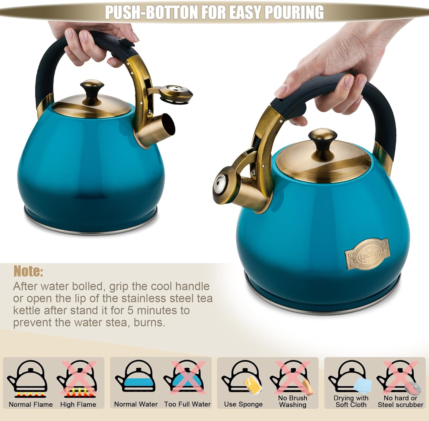 Lazneyru Stainless Steel Whistling Kettle 3 Quart