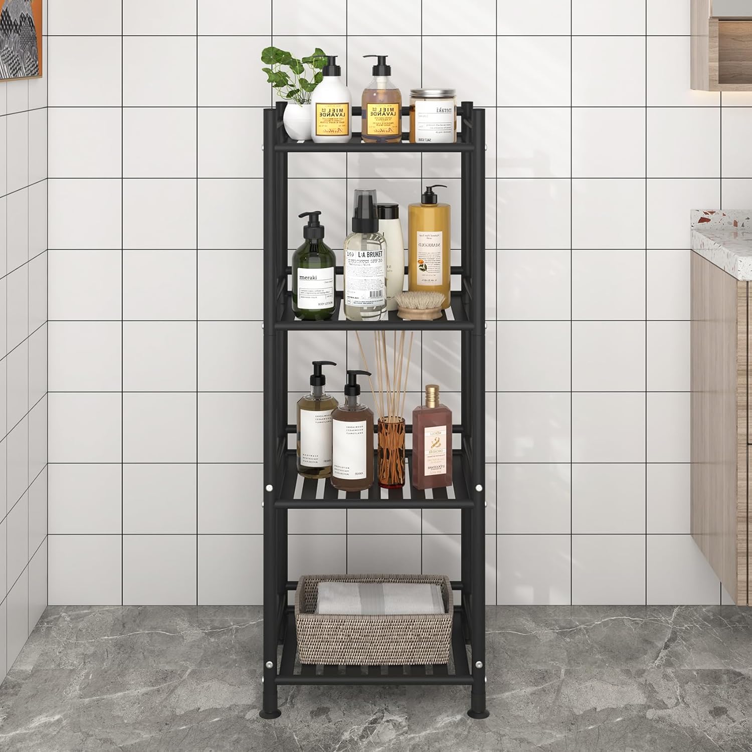 4 Tier Metal Bathroom Shelf Sturdy Storage Unit