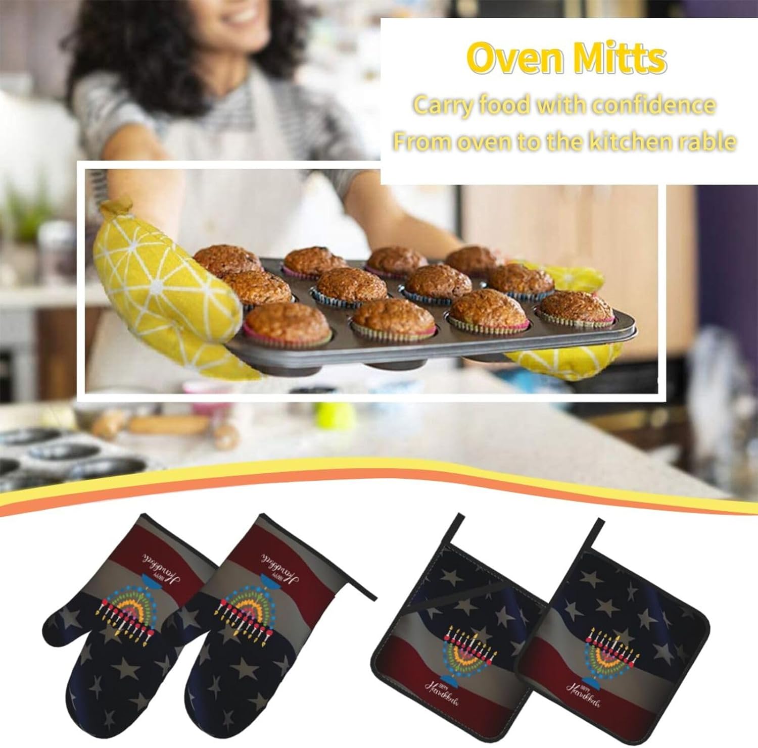 Rqwaaed Premium Heat-Resistant Oven Mitts Set