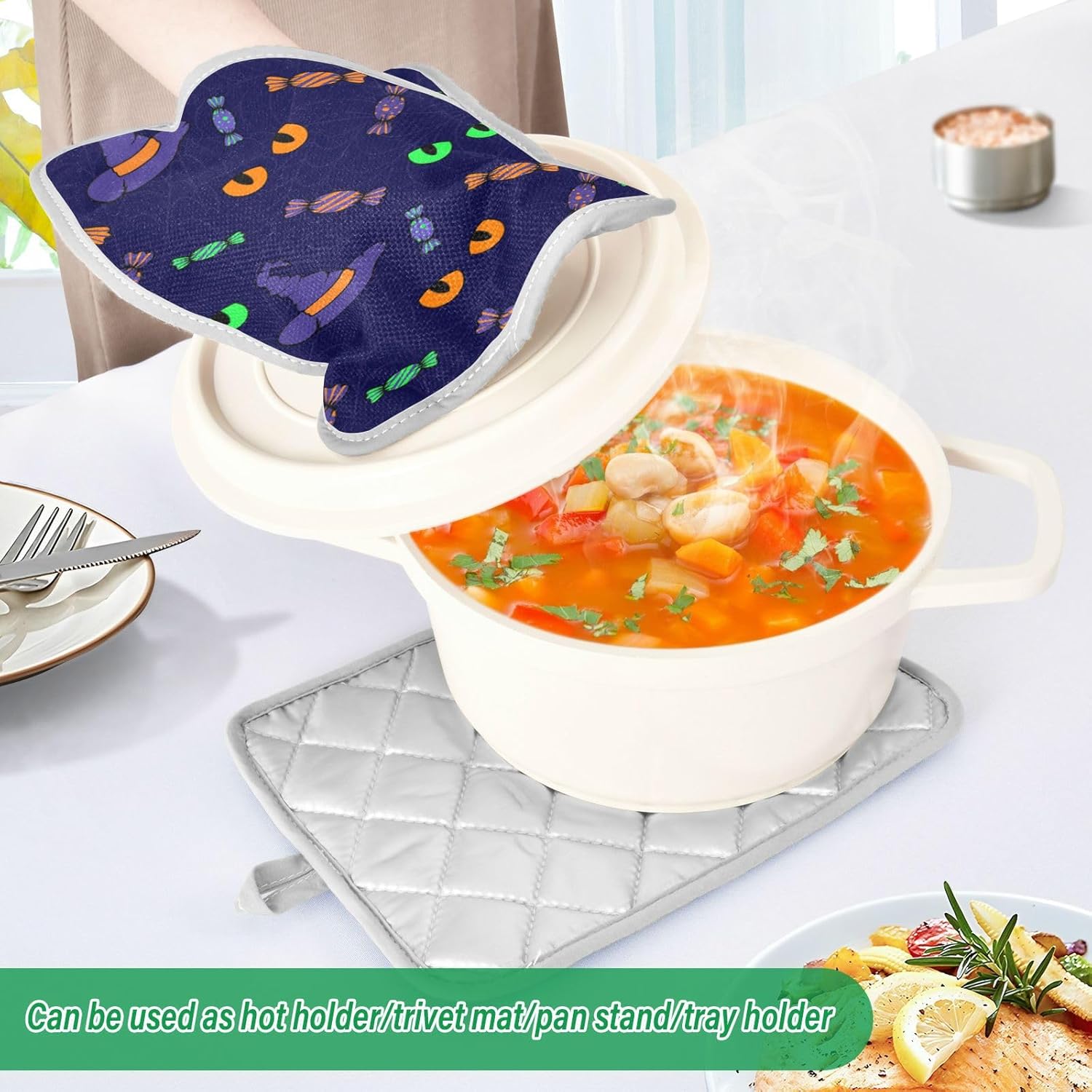 Cute Halloween Potholders Cat Eye 2 Piece Heat Resistant Kitchen Pots