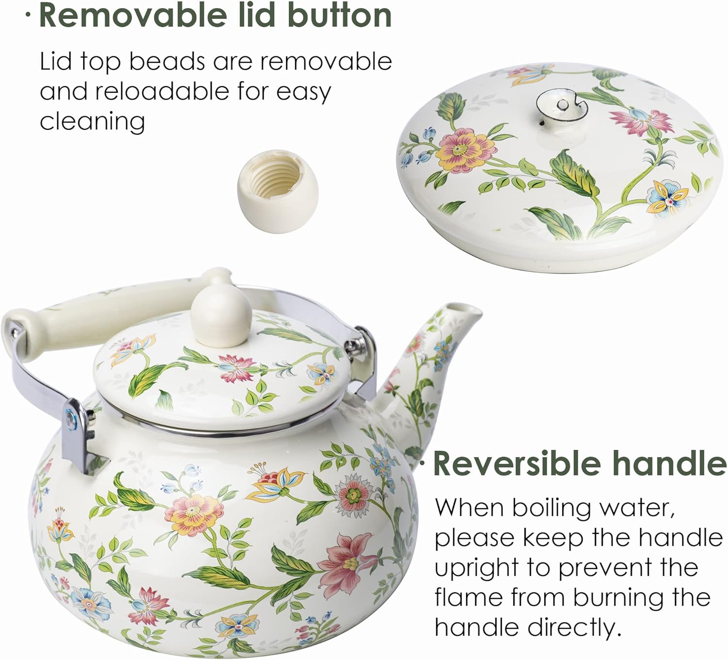 OLYTARU Enamel Teapot with Flower Design