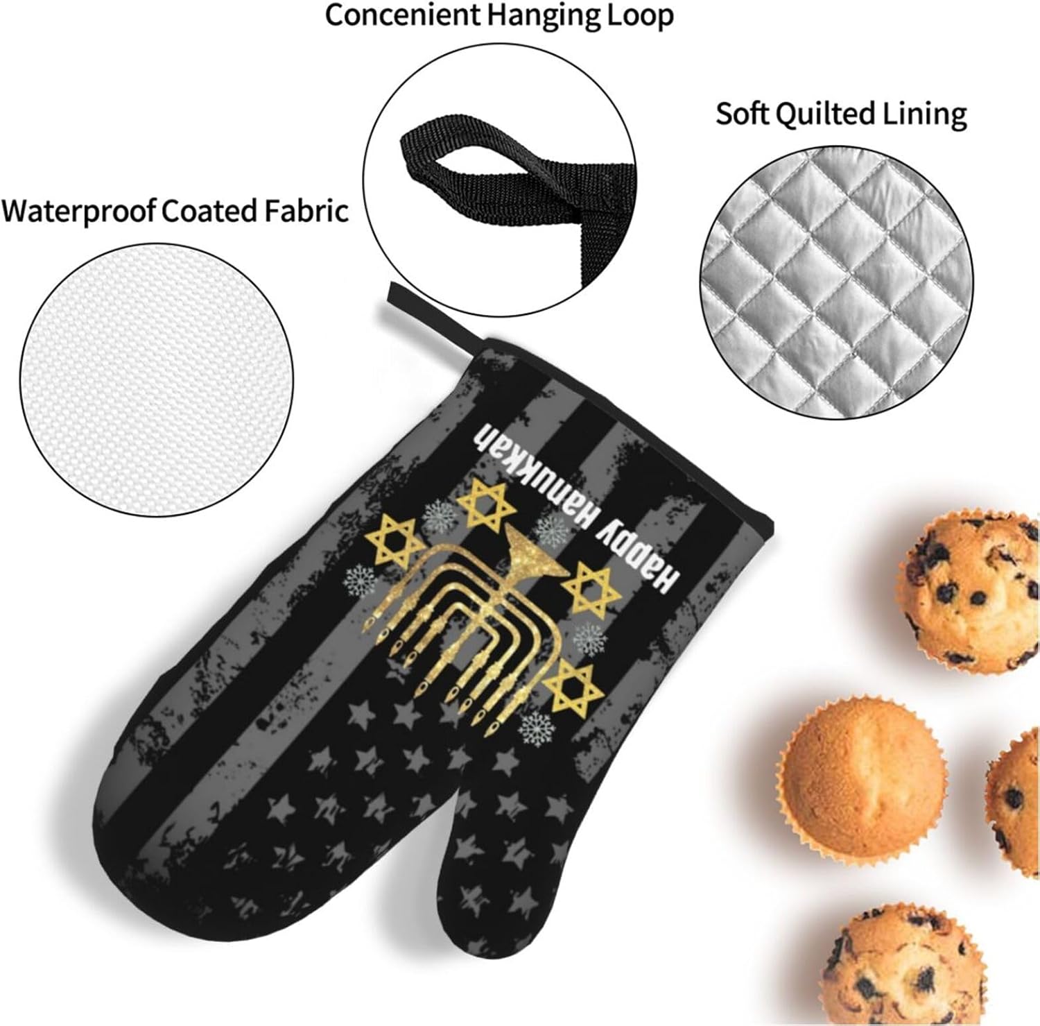 Rqwaaed Happy Hanukkah Oven mitt Set 4-Piece Heatresistant