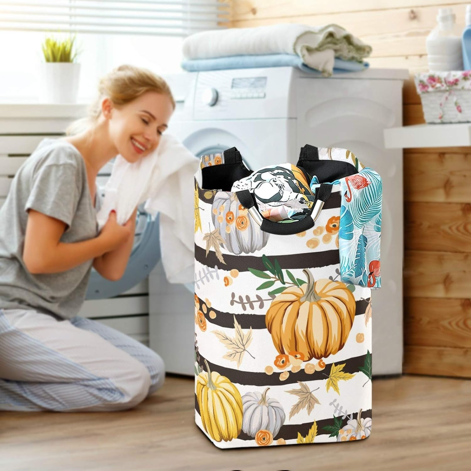 Collapsible Laundry Basket - Fall Orange Pumpkins by Suzukiio