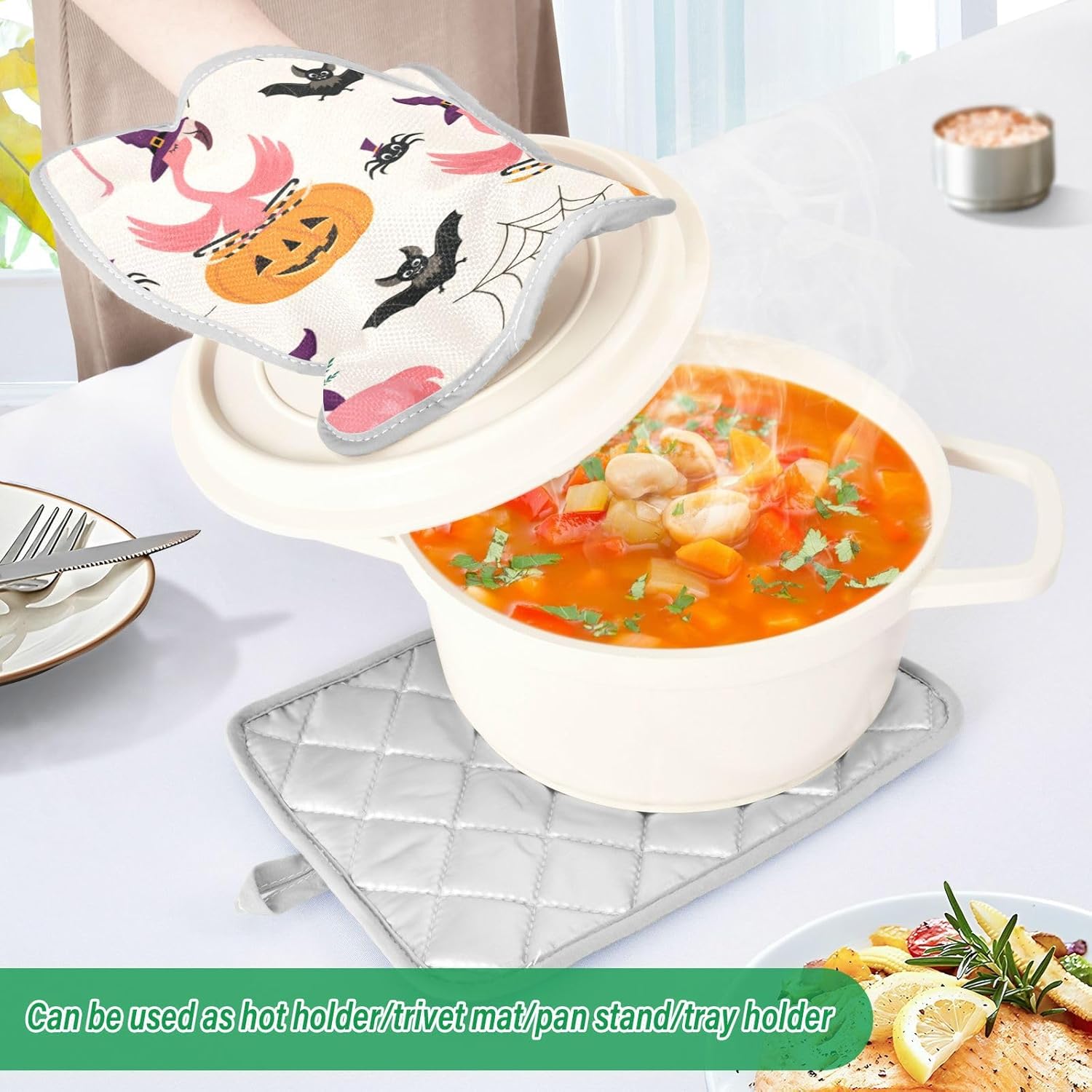 2Pcs Halloween Flamingo Spider Pot Holder Set