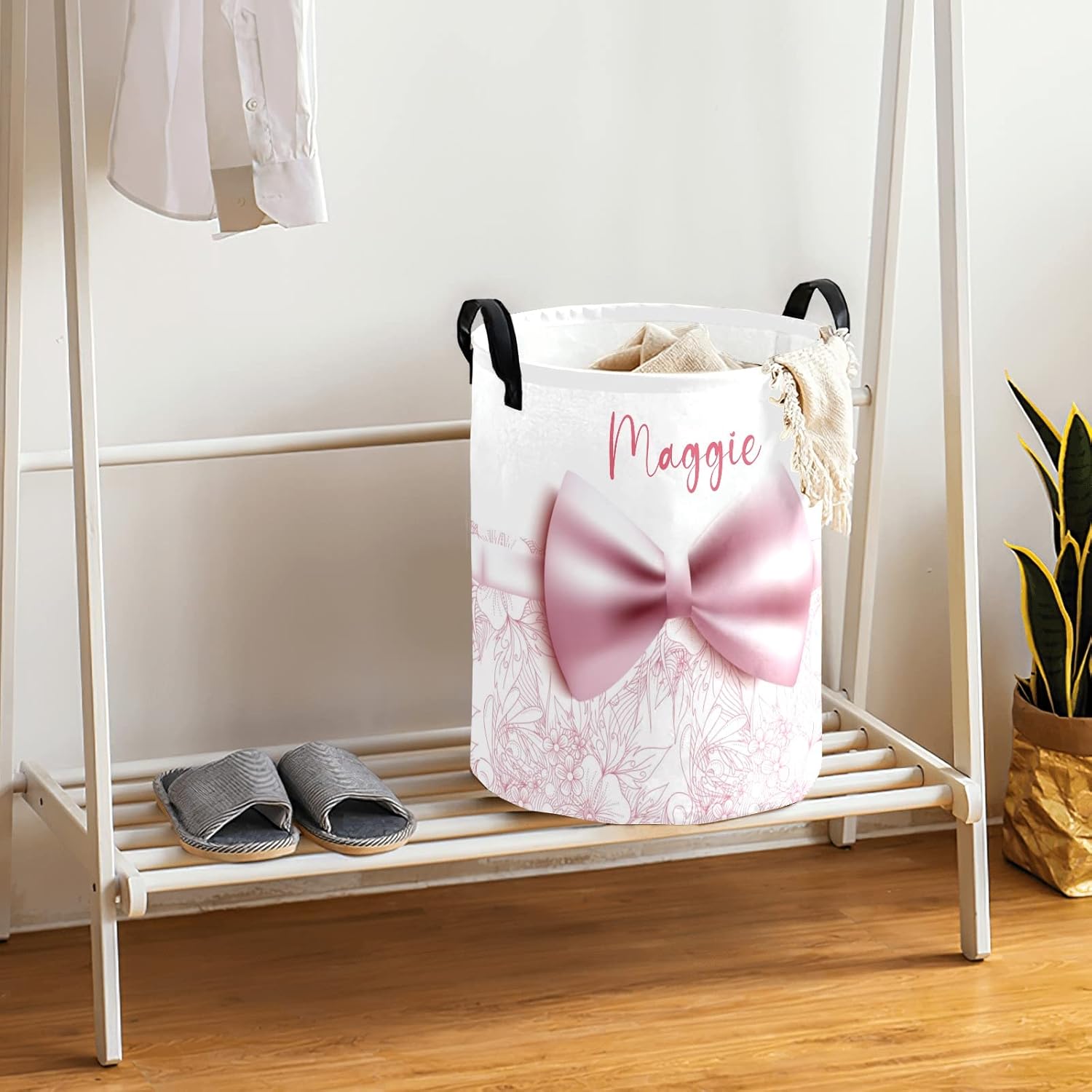Personalized Floral Bow Latex Collapsible Laundry Basket
