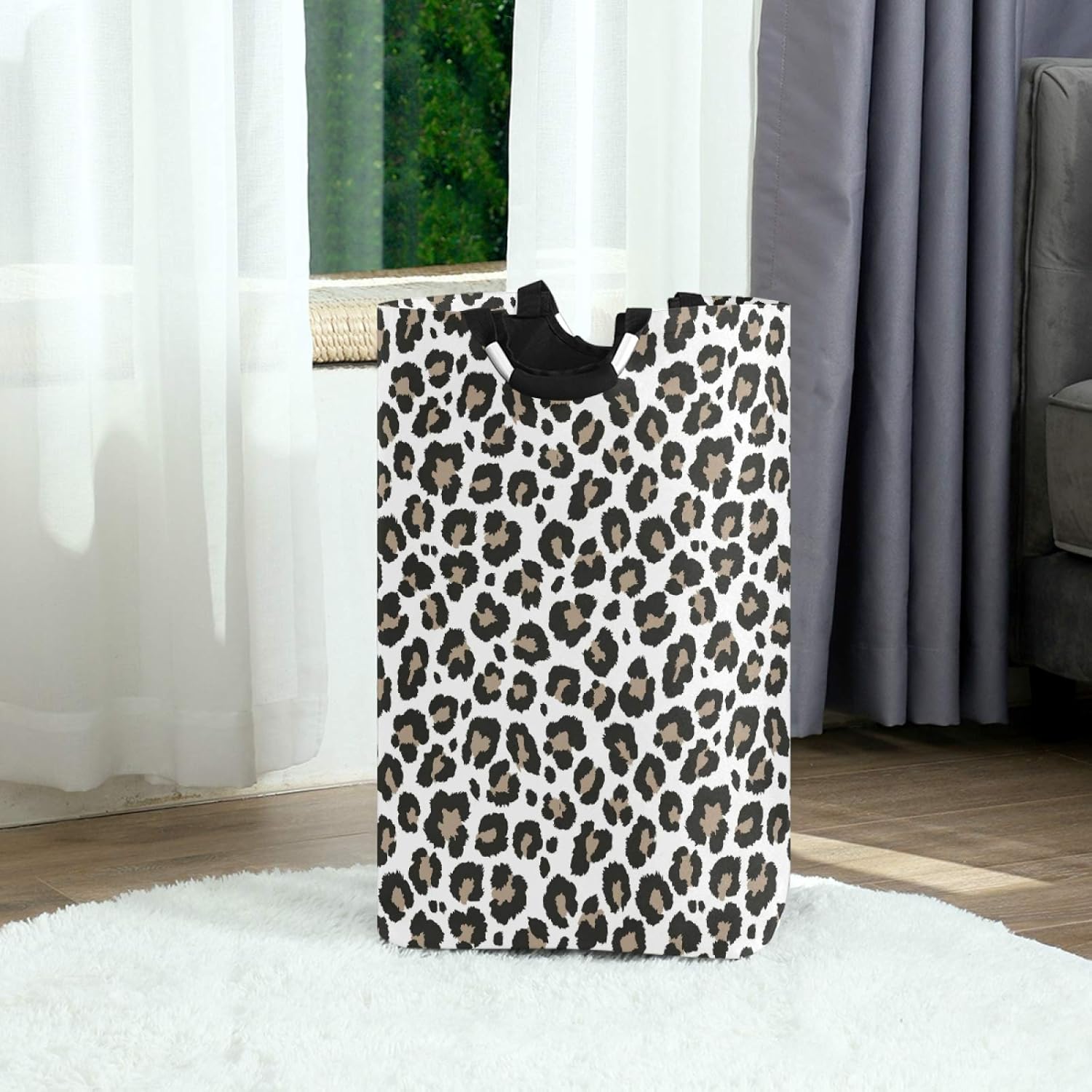 ALAZA Style Gray Leopard Collapsible Laundry Hamper Basket