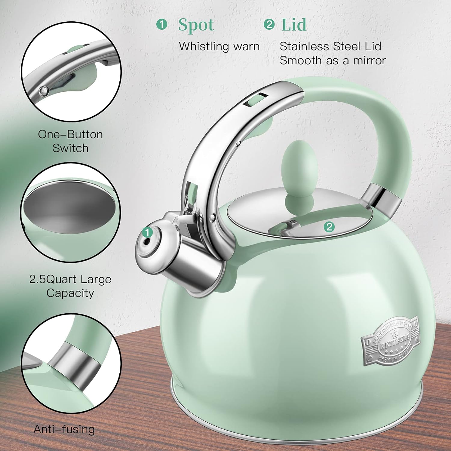 Rettberg 264 Quart Stovetop Tea Kettle with Whistle