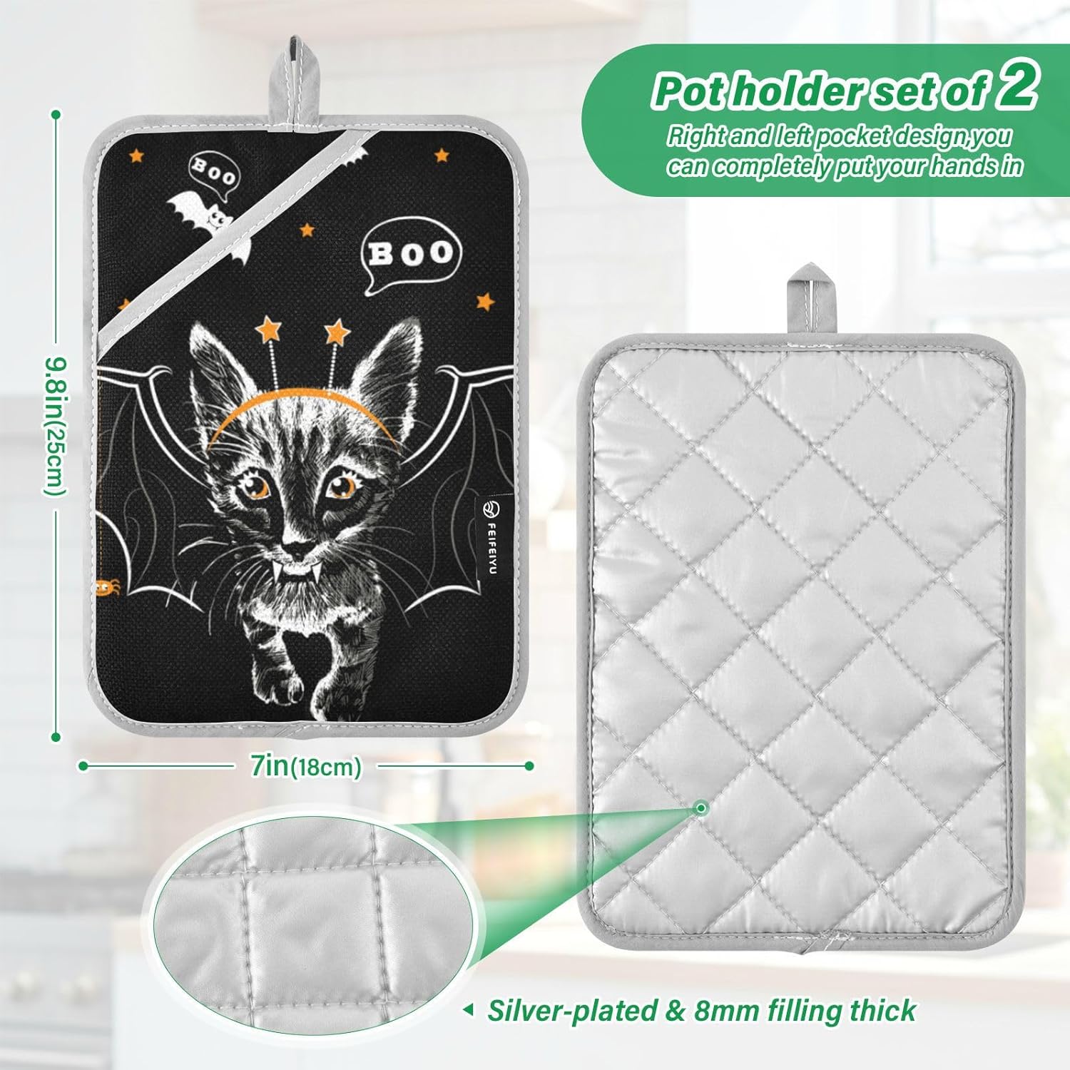 Adorable Batch of Two Cat with Bat Wings Potholders