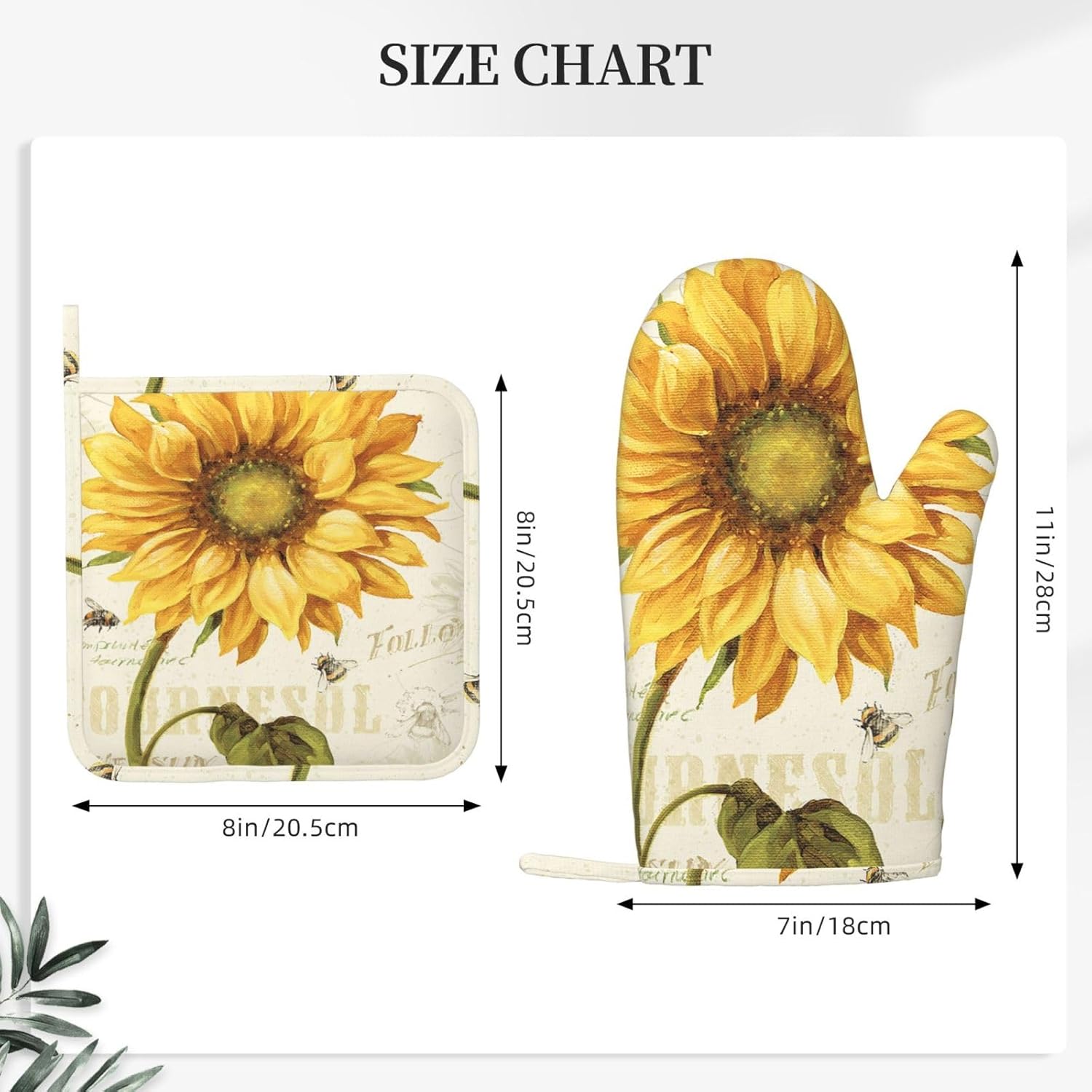 4-Piece Heat Resistant Sunflowers Oven Mitt Set