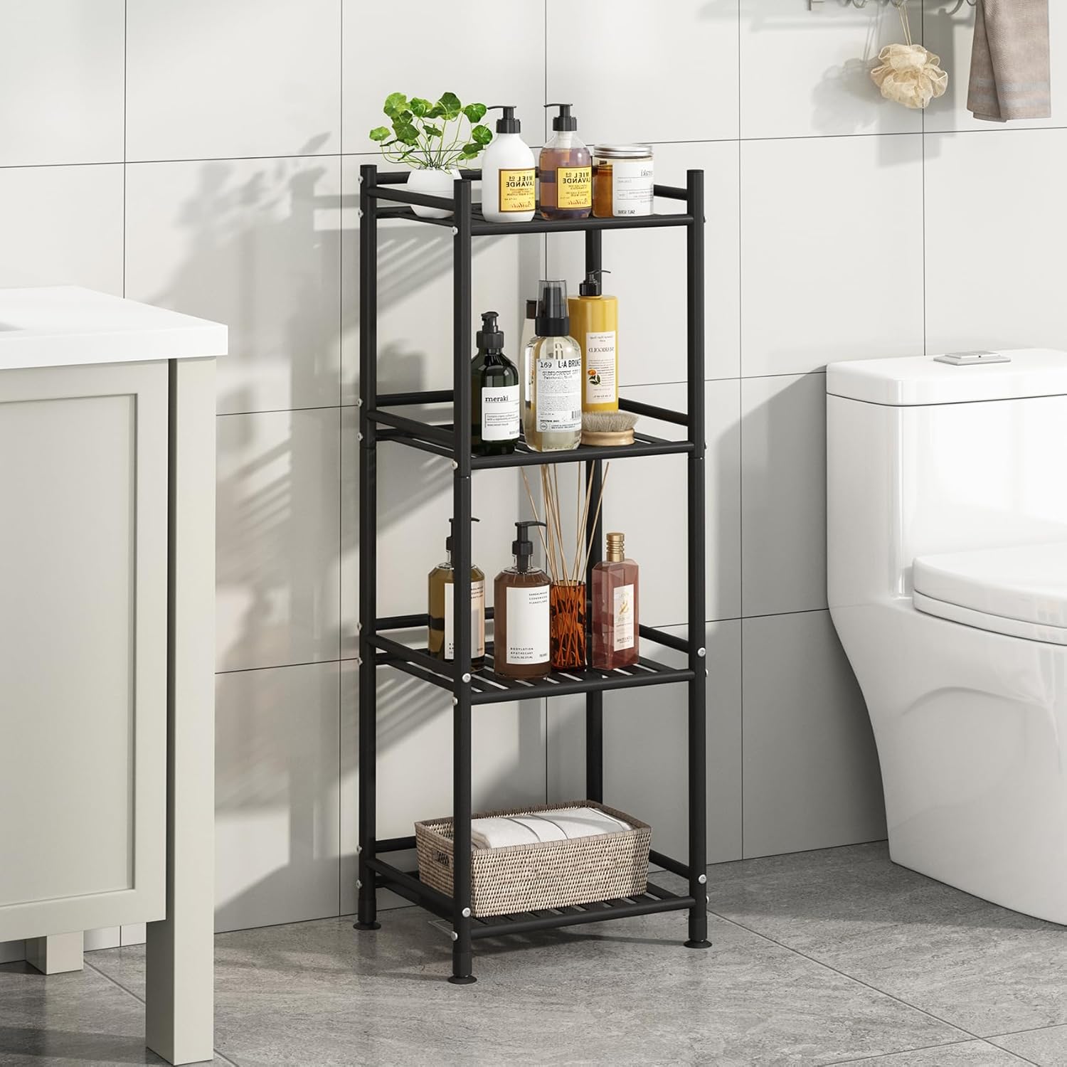 4 Tier Metal Bathroom Shelf Sturdy Storage Unit