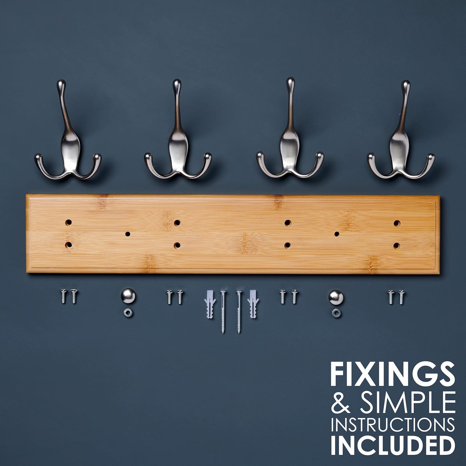 AmazonBasics 4-Piece Wall-Mounted Coat Rack for Home Living Room