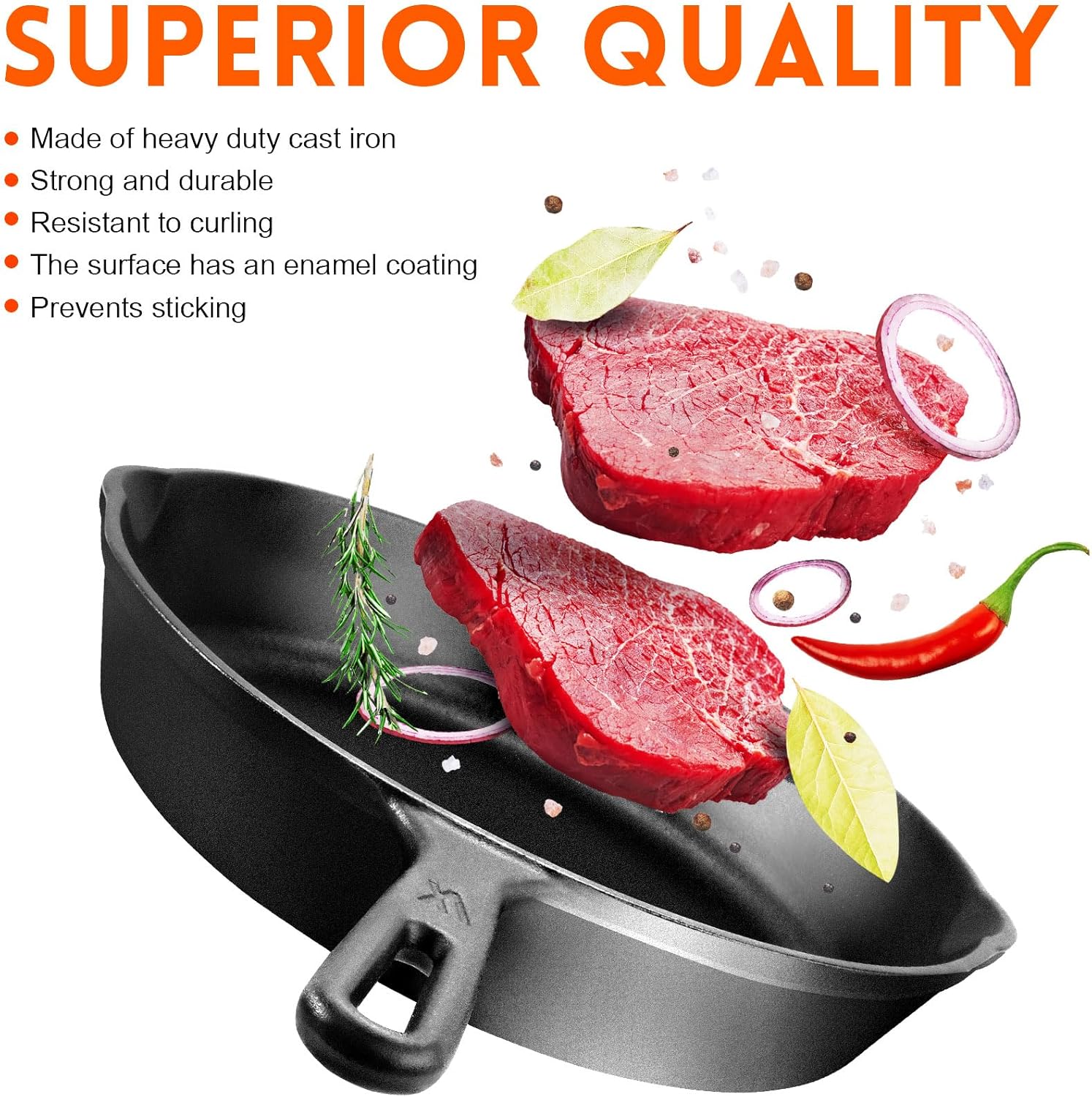 GGC Cast Iron Skillet - 12-inch Pro Heat Retentive Easy to Use