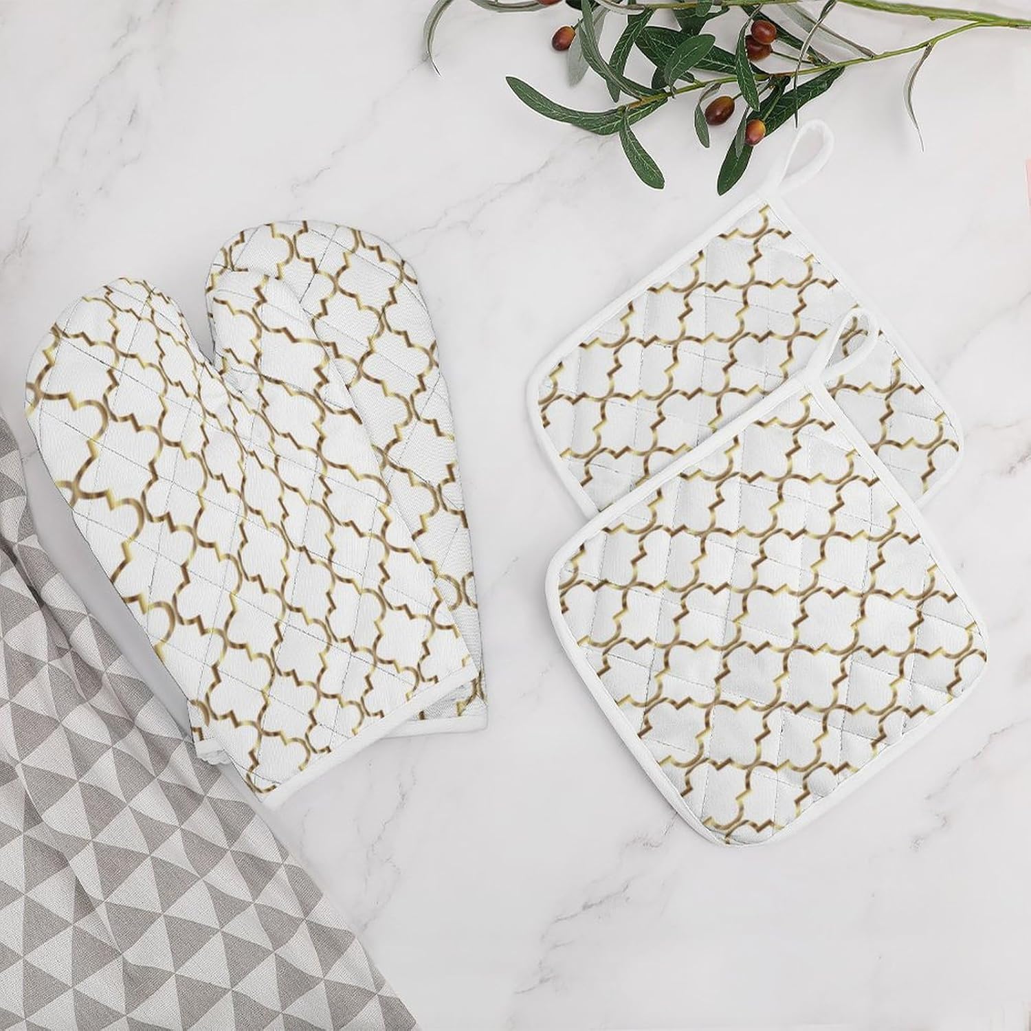Curdesi Oven Mitts Set Heat-Resistant for Baking BBQ